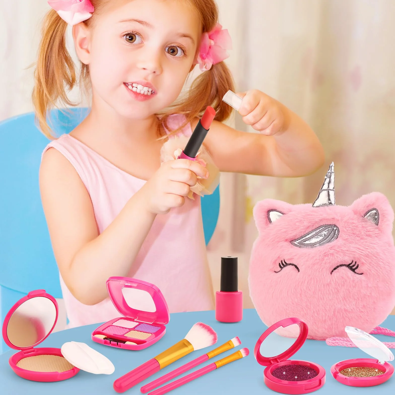 Kit de maquillage pour enfants, jouet de rôle fille 3-8 ans, ensemble princesse licorne
