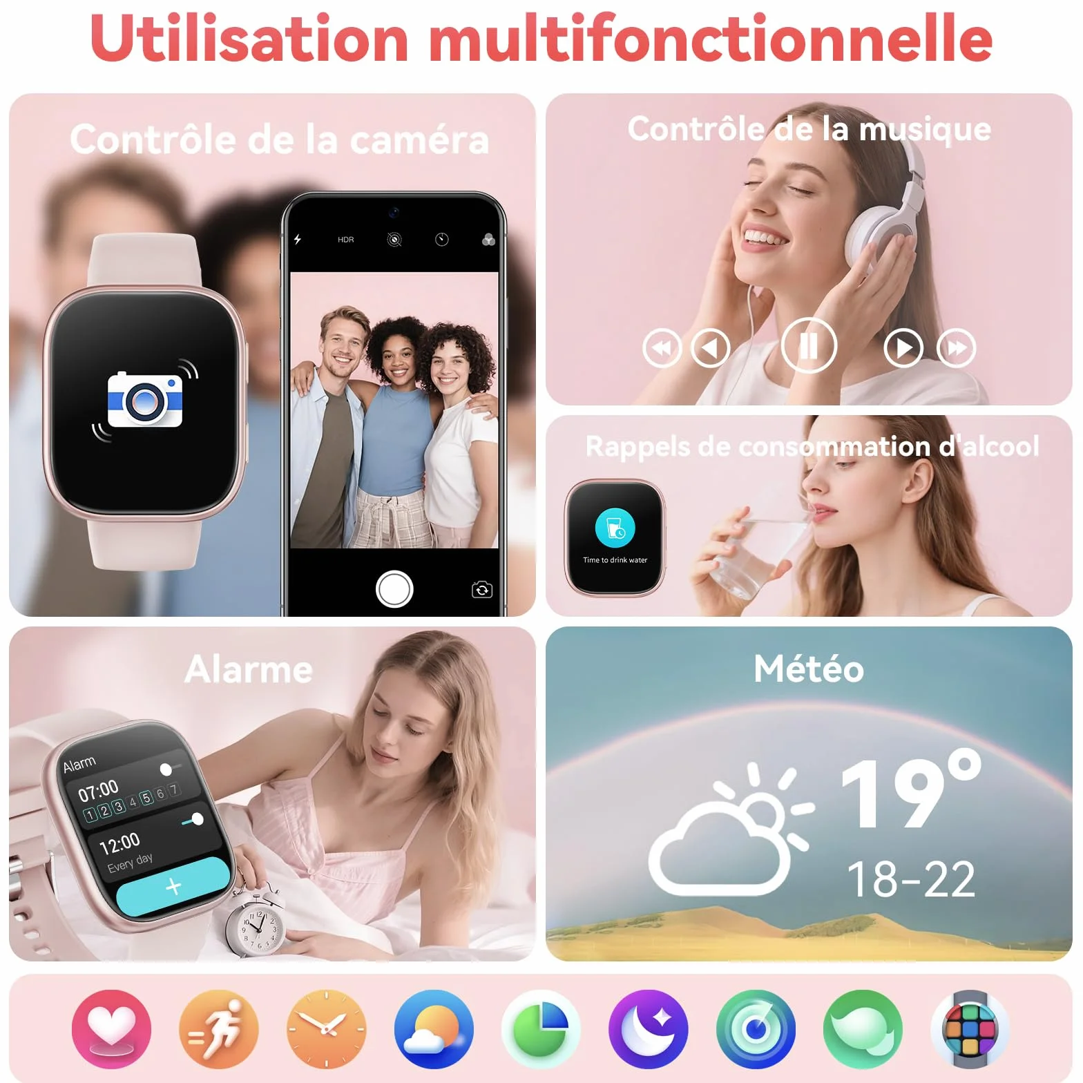 Mingtawn Montre Connectée 1.83" HD Smartwatch IP68 Etanche Fréquence Cardiaque SpO2 Fitness Tracker iOS Android