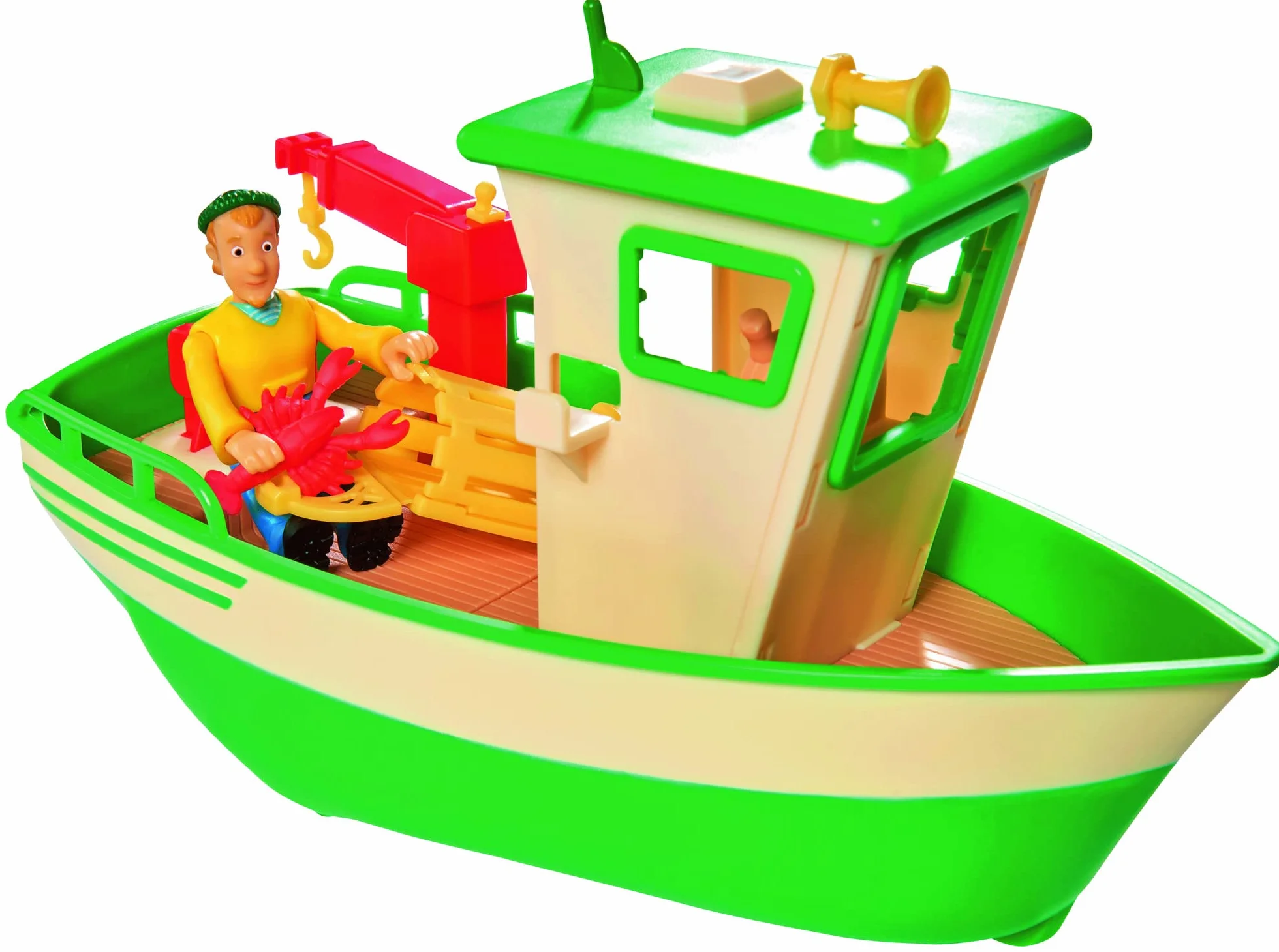 Smoby Simba Sam Le Pompier Bateau de Pêche Flottant Grue Mobile Treuil Mécanique 1 Figurine Incluse Vert