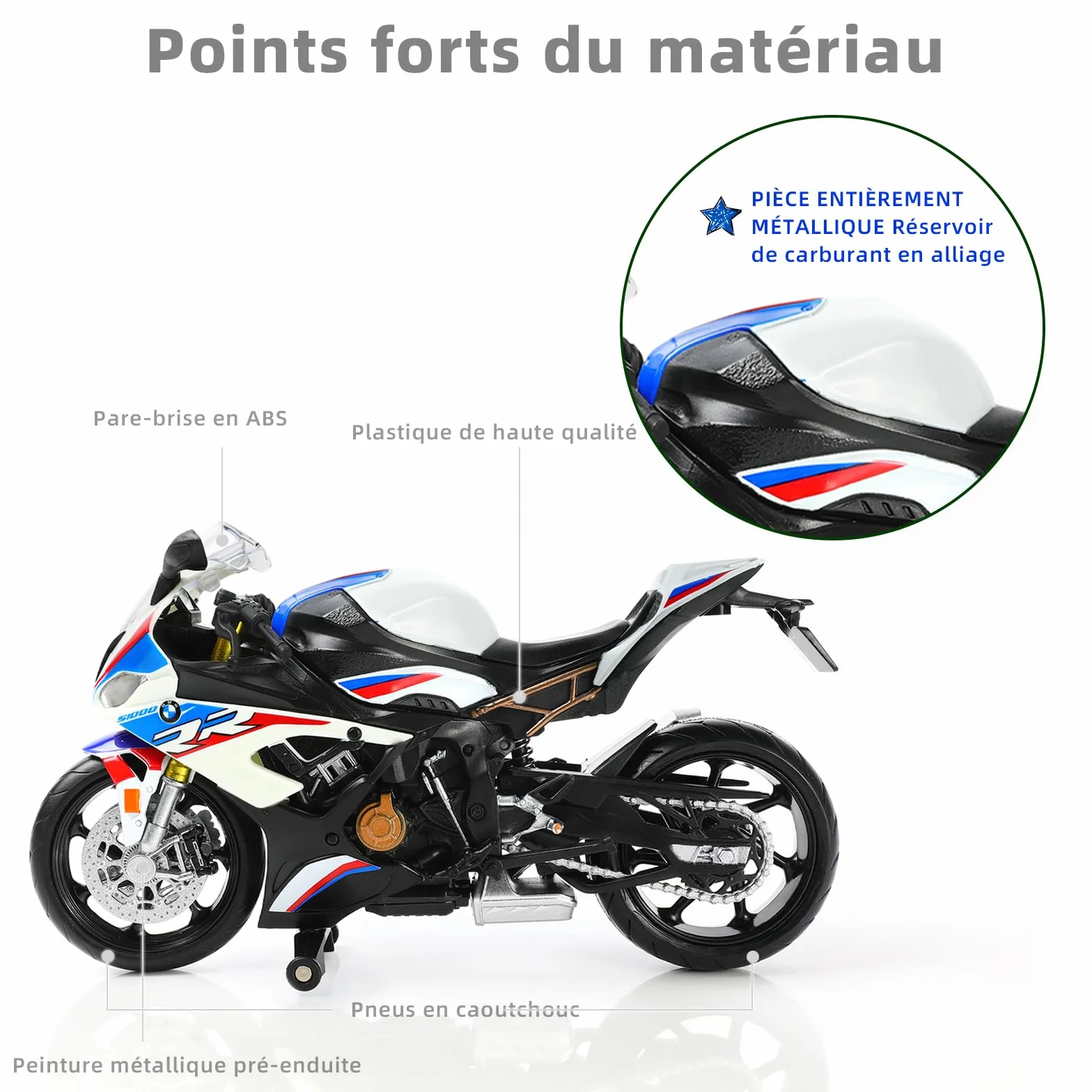 BMW S1000RR Moto Jouet 1:12 Métal Plastique Blanc