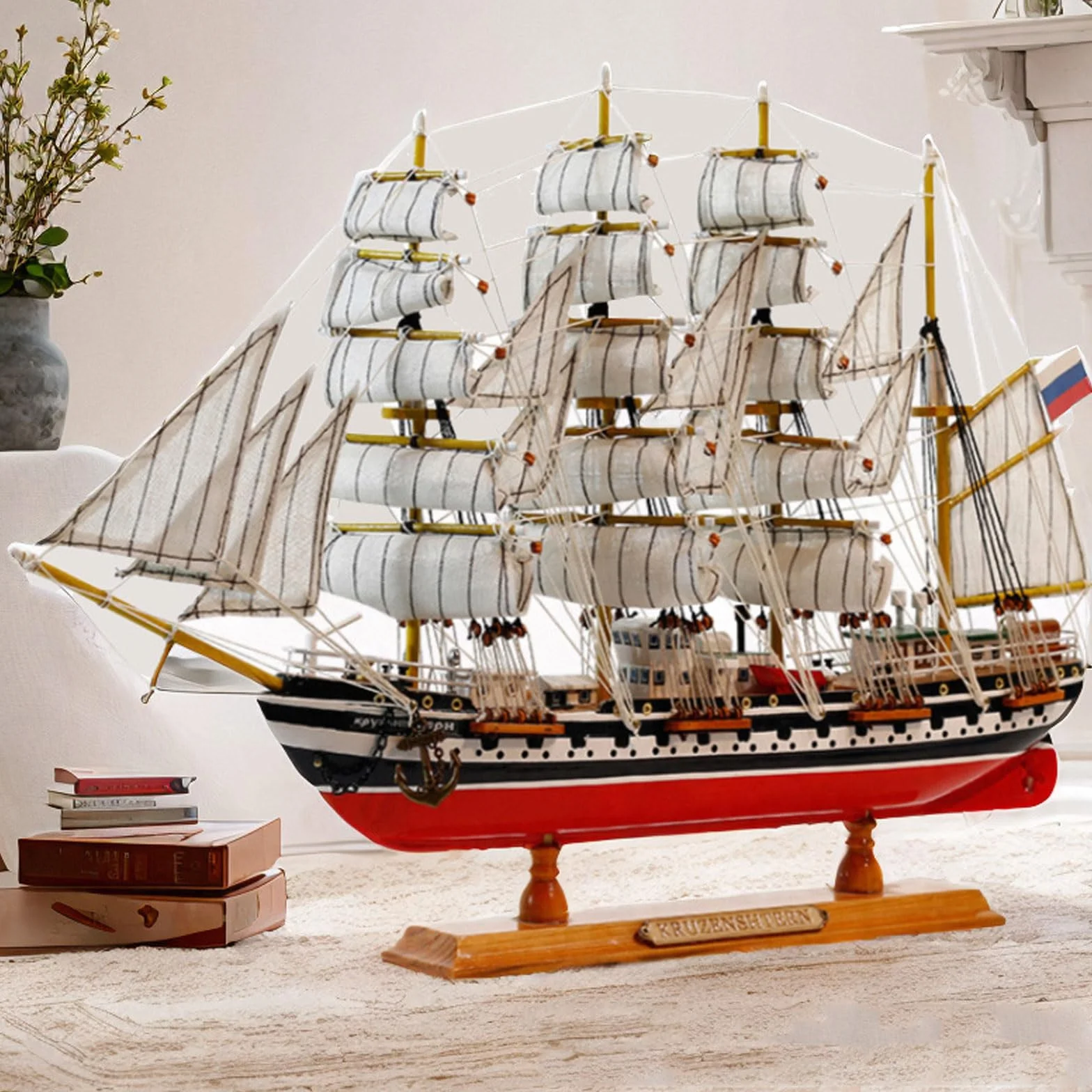 YLME Modèle De Voilier Bateau Artisanal en Bois Massif De Simulation Modèle De Voilier en Bois Méditerranéen Modèle De Voilier en Bois Léger Et Luxueux Modèle De Voilier en Bois,B