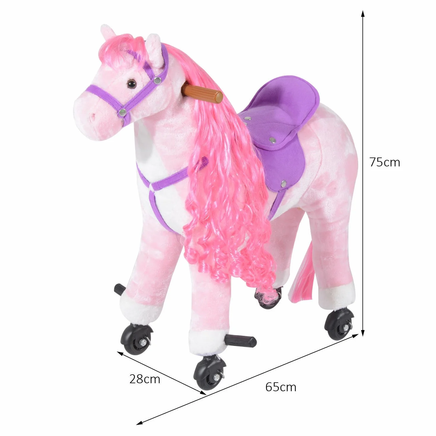 HOMCOM Cheval à bascule pour enfants 3+ ans 4 roues sons réalistes rembourré repose-pieds 65x28x75 cm rose
