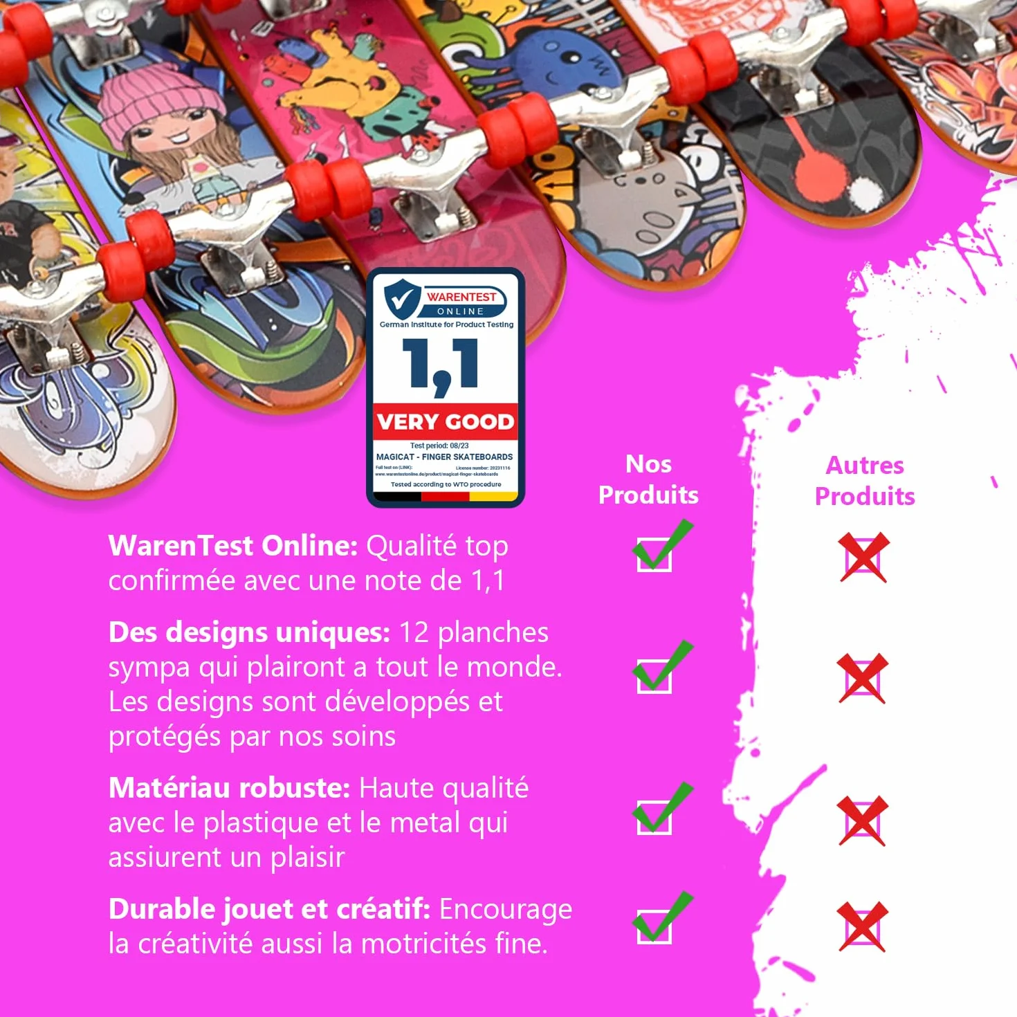 Magicat Mini Skateboards 12 Planches à Doigts Finger Skate Jouet pour Enfants