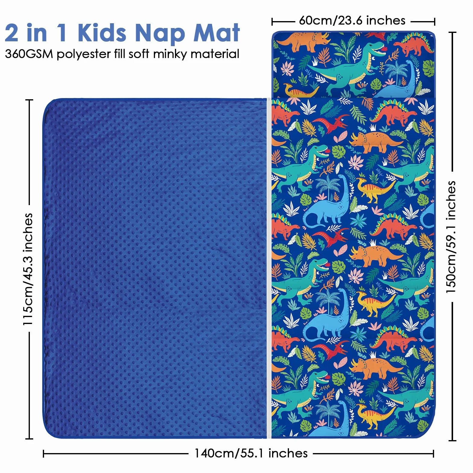 Tapis de Sieste Enfants avec Oreiller et Couverture Amovibles Sac de Couchage 2 en 1 Très Épais pour Garçons et Filles