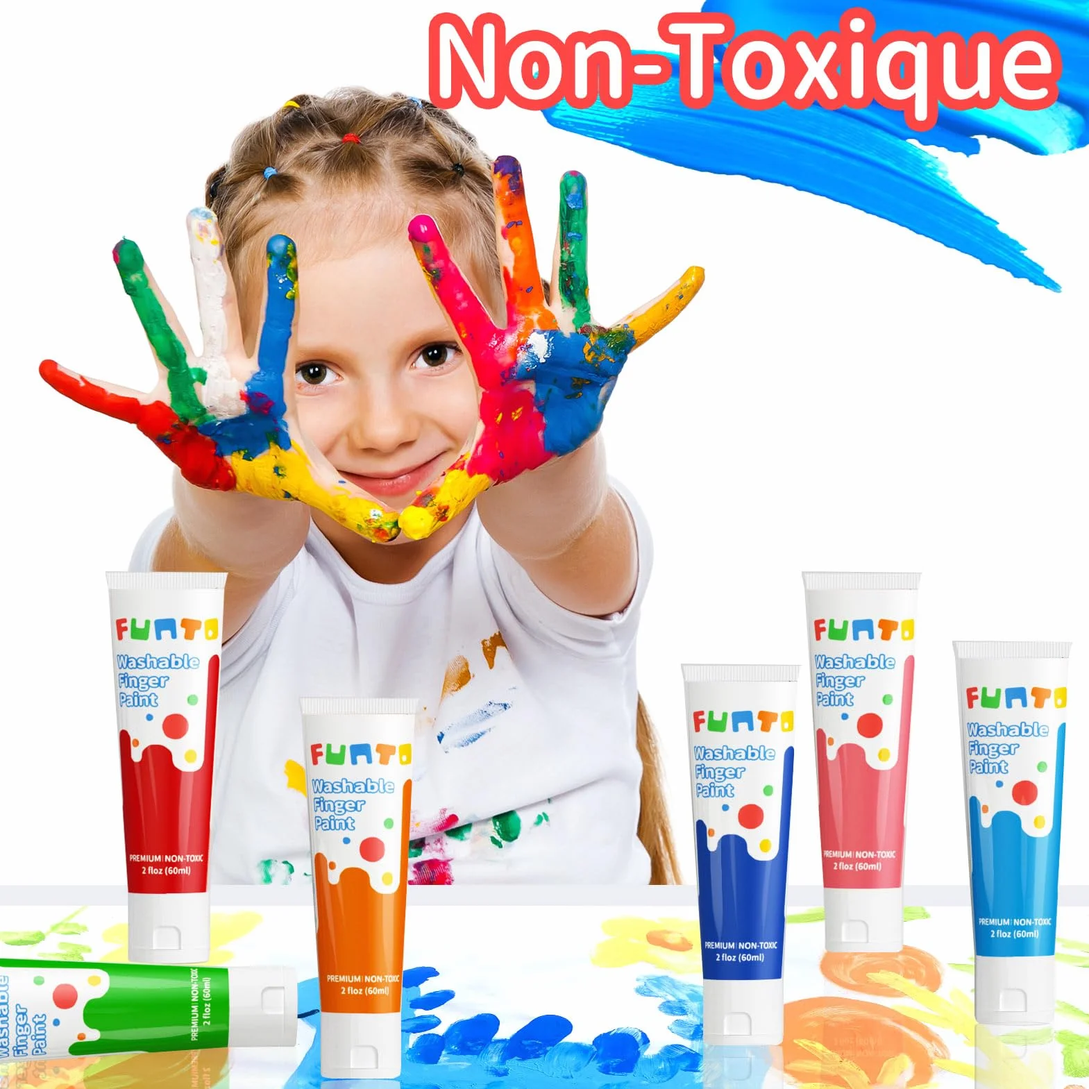 Funto Peinture au doigt pour tout-petits 10 couleurs lavable non toxique ensemble de peinture de bain