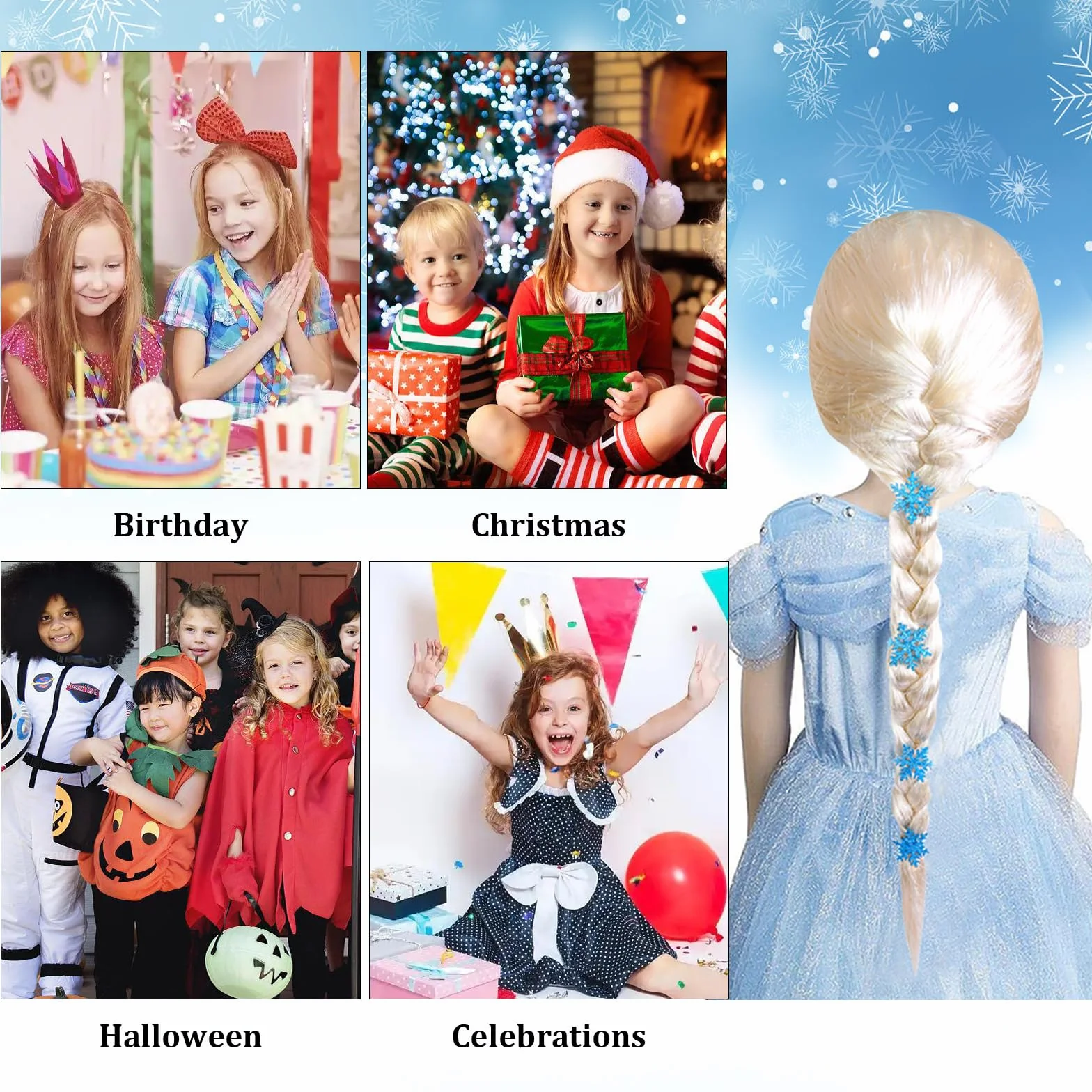 Perruque Reine des Neiges Princesse Elsa Blonde Enfant Fille Cosplay Carnaval Halloween