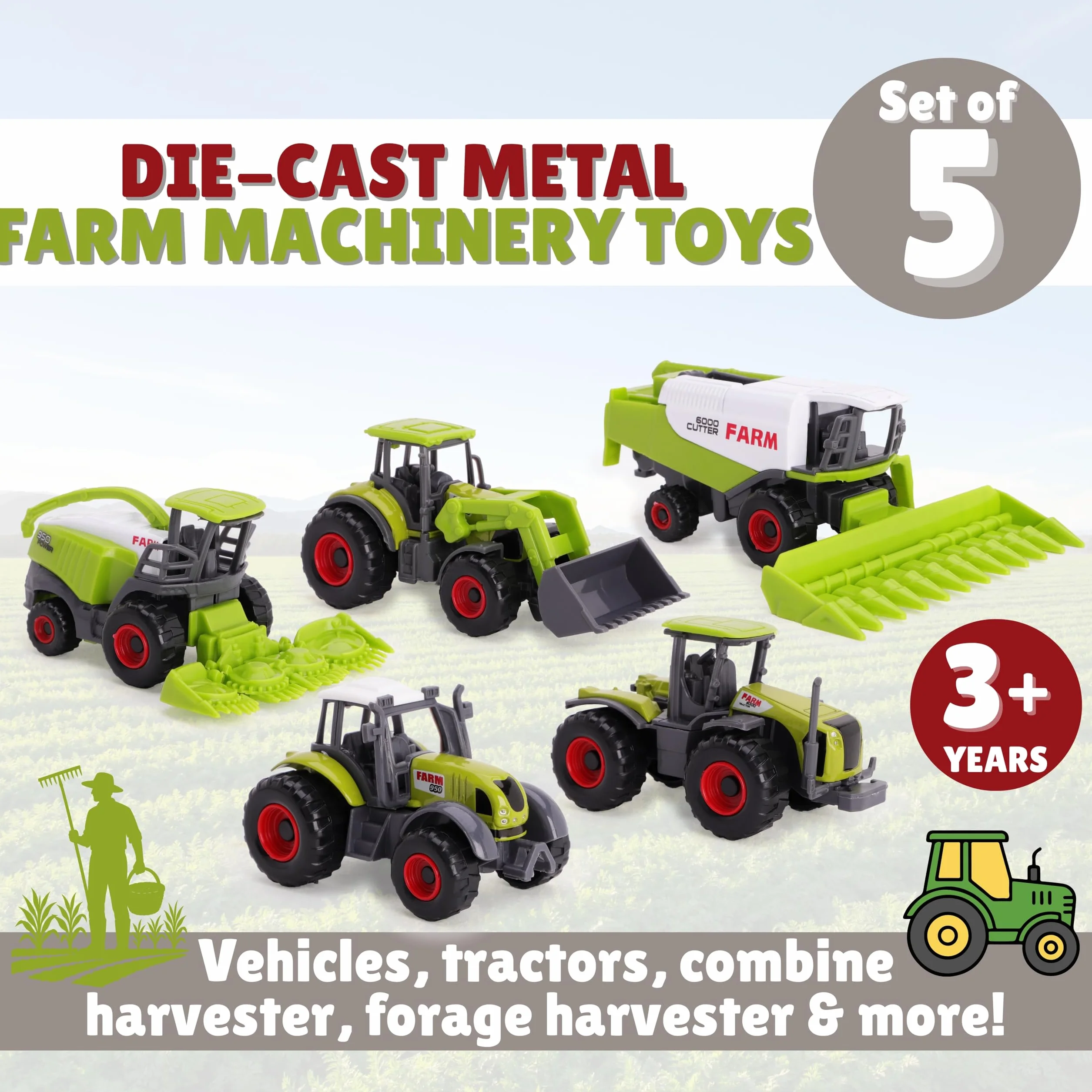 Toyland Ensemble de 5 Jouets pour Machines agricoles en métal moulé Vert 4,5 cm