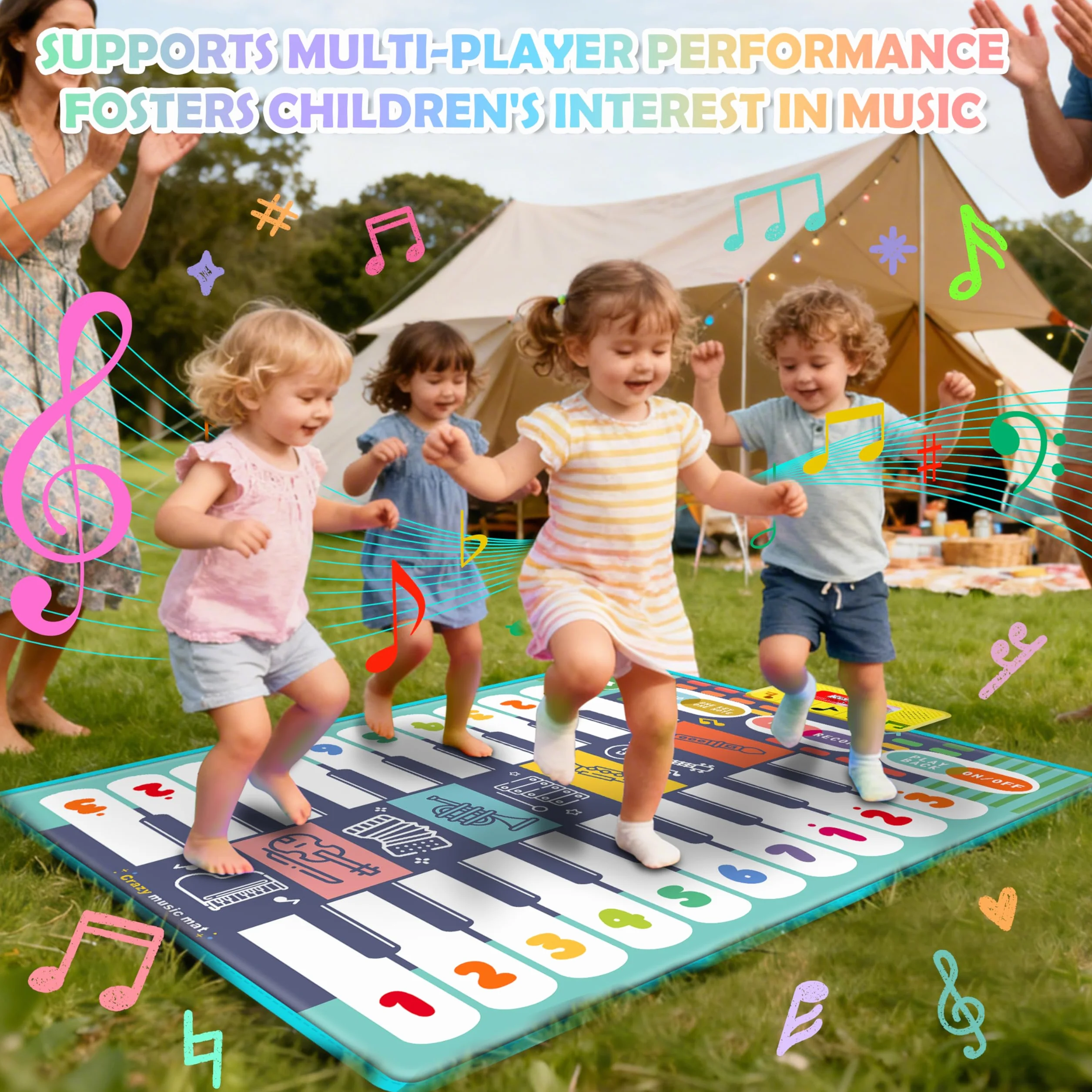 Charmofun Tapis Piano Bebe Musical Enfant avec 8 Instruments 10 Chansons Intégrées Jouet pour 1-4 Ans