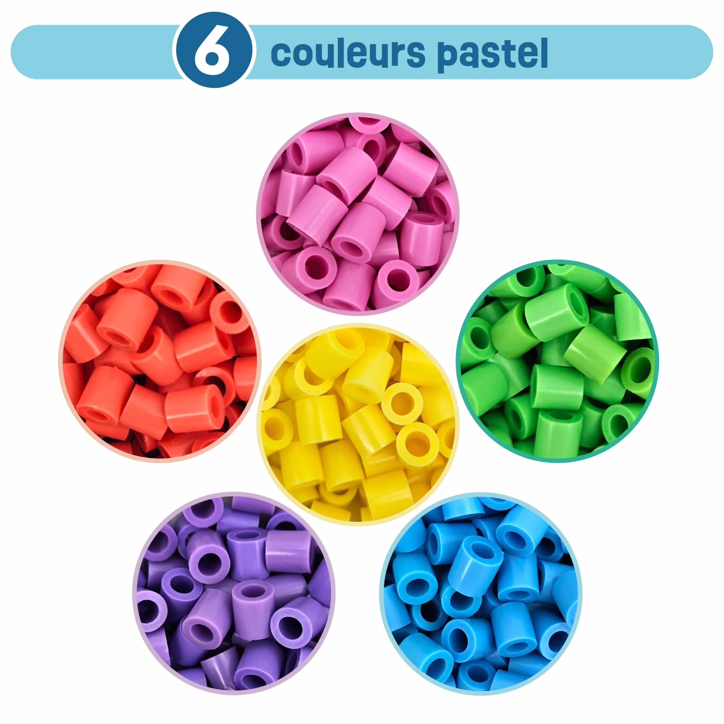 Lot de 1000 grandes perles à repasser 10 mm - 6 couleurs pastel XL