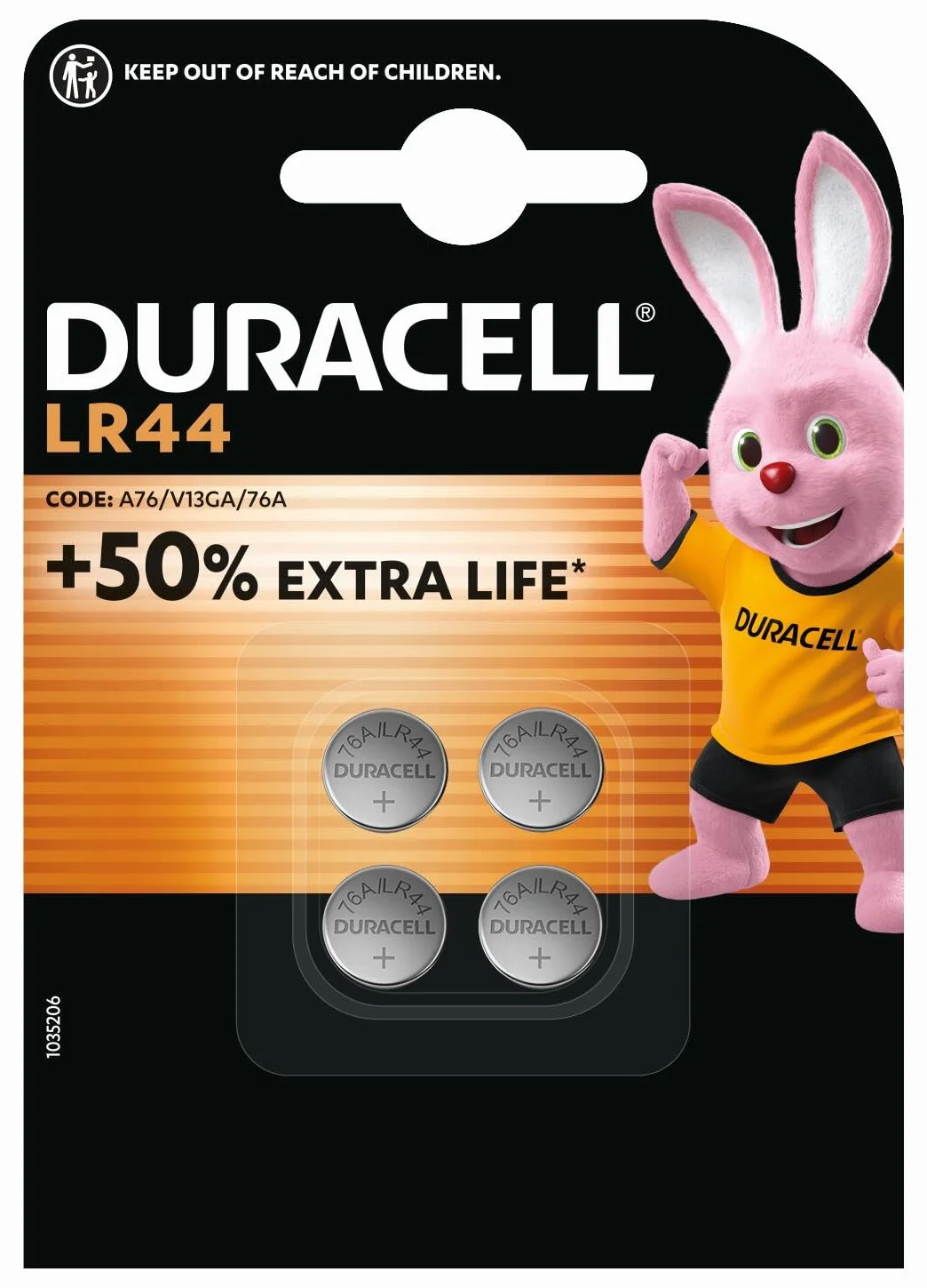 DURACELL LR44 Piles alcalines 1,5V (A76) Lot de 4 – +50% Puissance – Conservation 5 Ans – Prévention des fuites