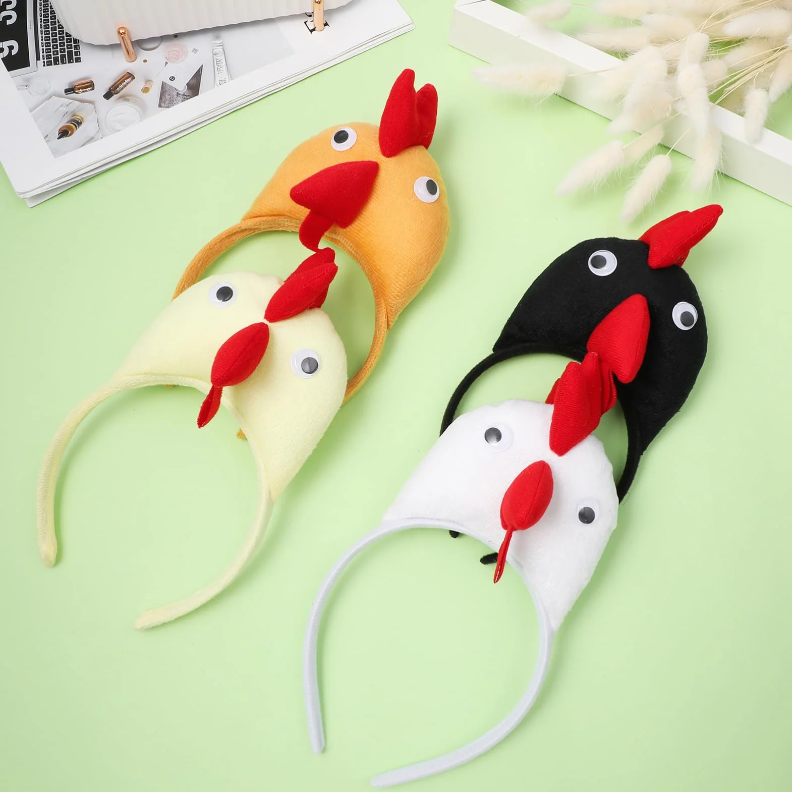 NUOBESTY Lot de 4 bandeaux oreilles d'animaux - Serre-tête poulet coq - Accessoire costume poussin Halloween