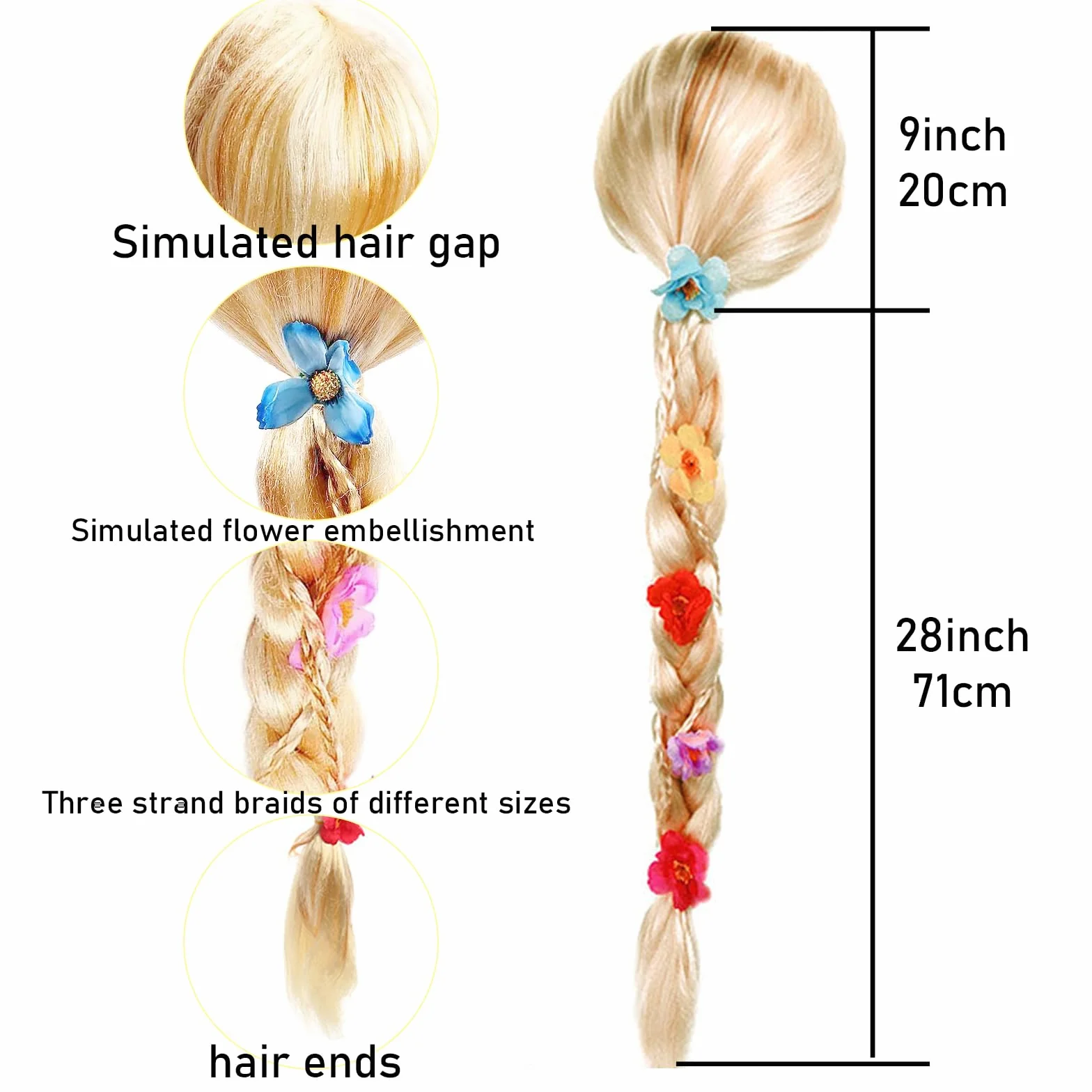 Perruque Enfant Blond Princesse Tresse Cheveux Extensions Carnaval Fête