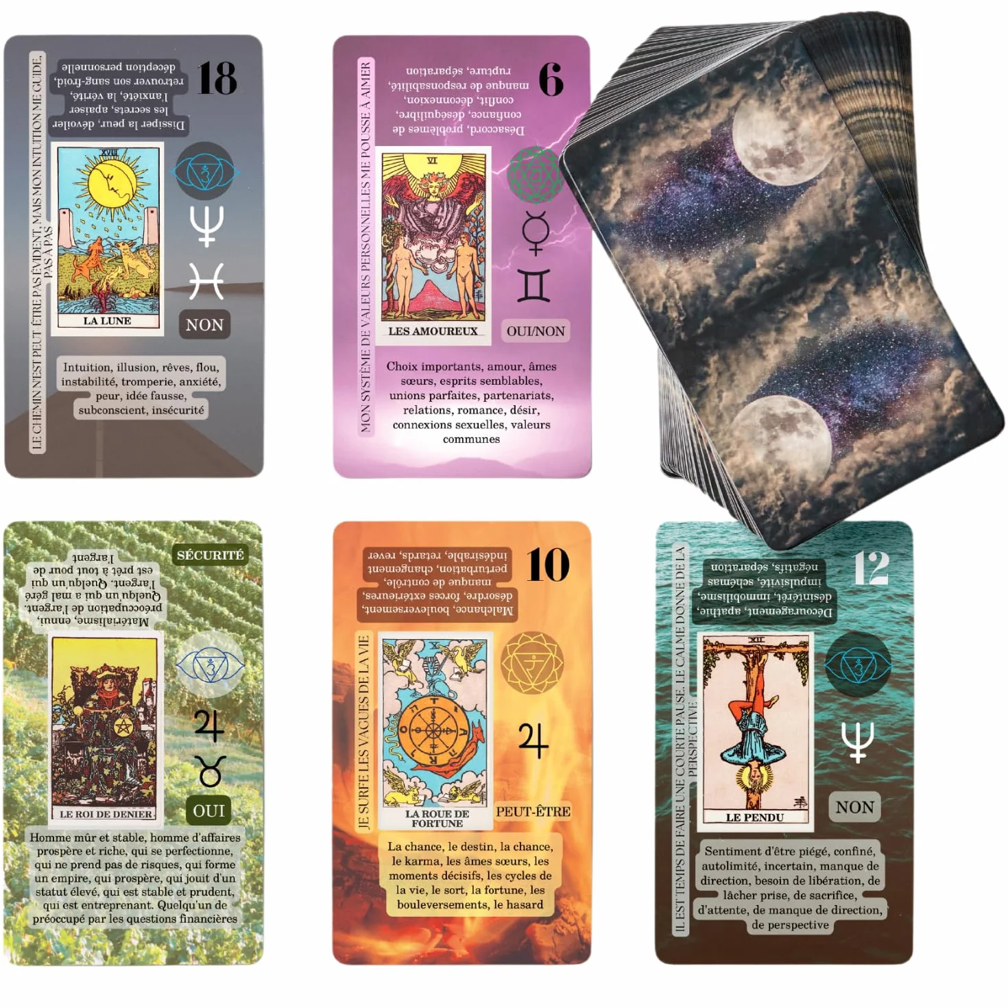 Jeu Tarot Divinatoire Francais 78 Cartes Voyance Rider-Waite-Smith avec Mots-Cles Guide Oracle