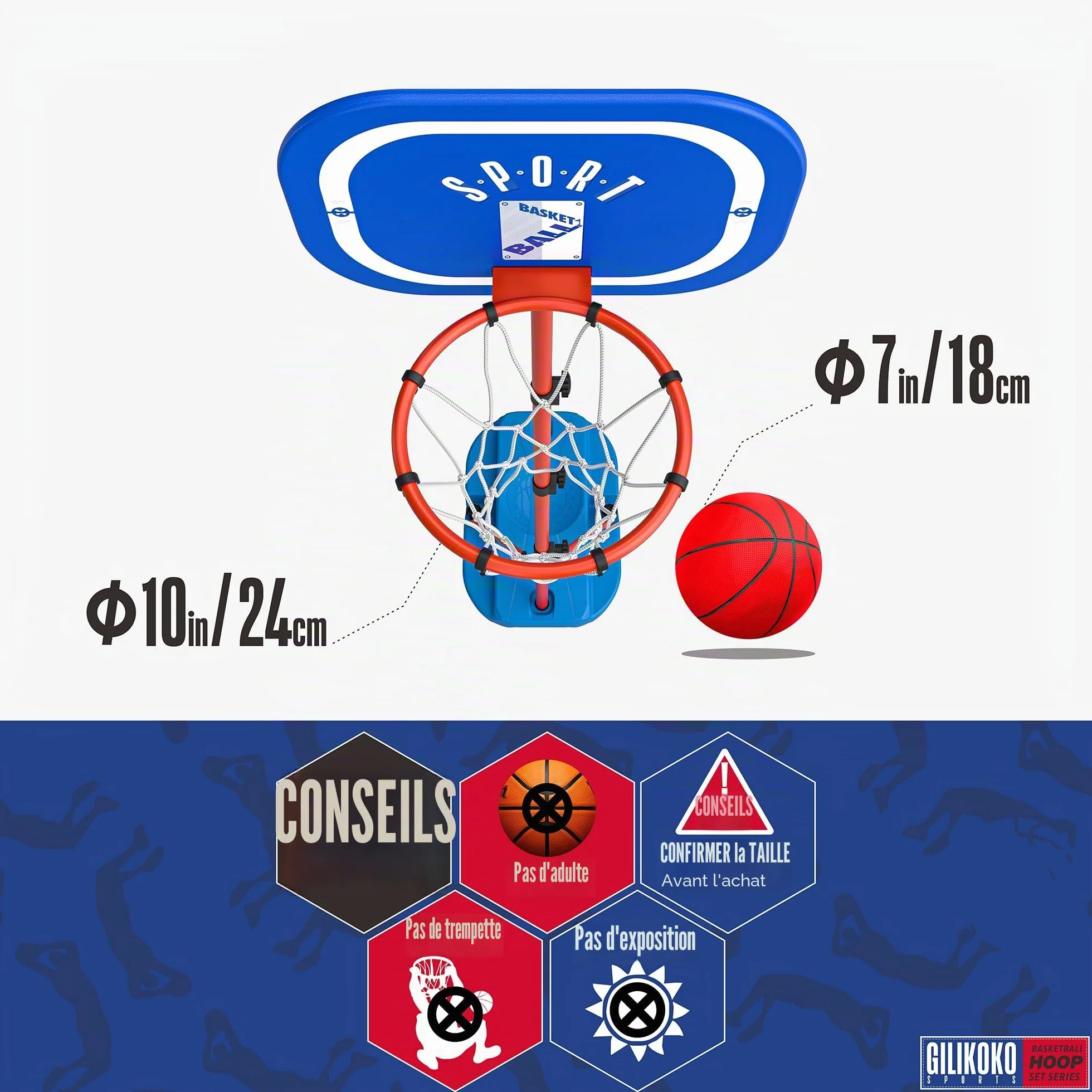 Panier de Basket-Ball avec Support, Hauteur réglable 110-190 cm, Jouet extérieur et intérieur pour Enfants