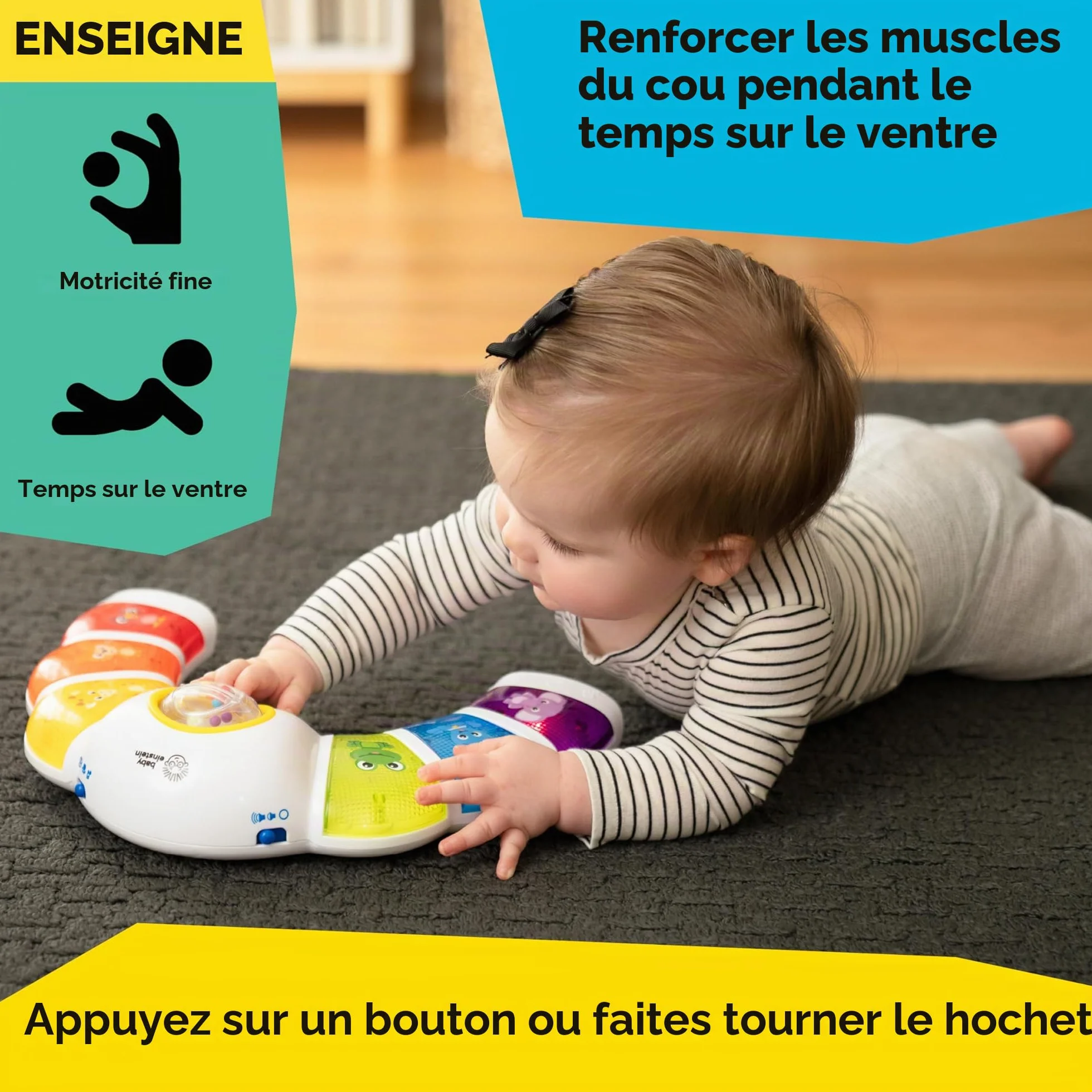 Baby Einstein Glow & Discover Light Bar Jouet Musical Piano d’activités avec Lumières Musique Hochet Multilingue 3 Mois+