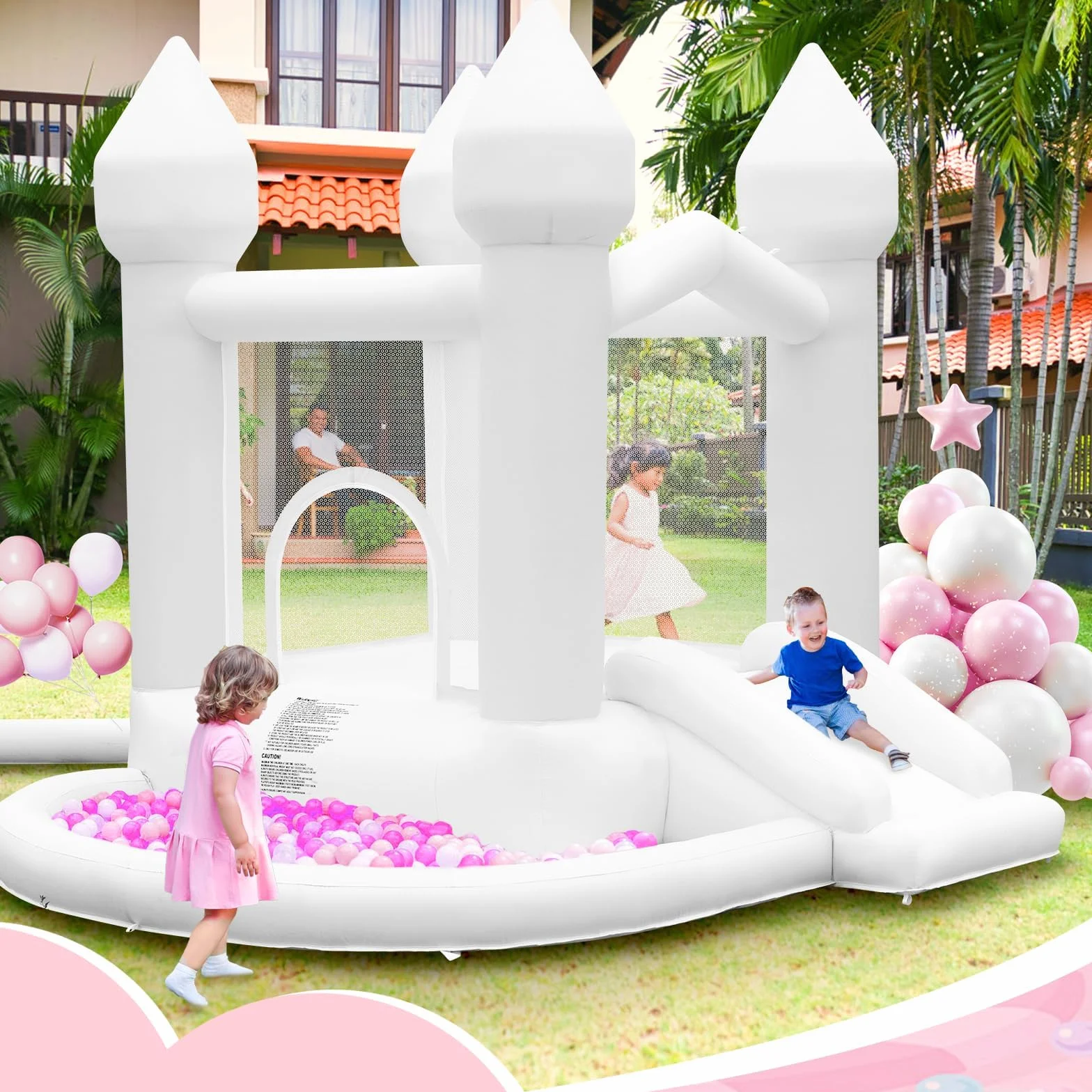 Château Gonflable avec Toboggan et Piscine à Balles pour Enfants 3-10 Ans 140KG