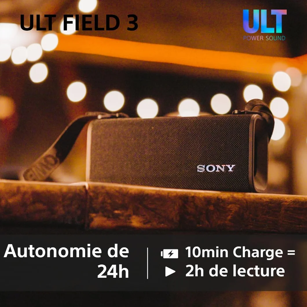 Sony ULT Field 3 Enceinte Bluetooth Portable ULT Power Sound 24 Heures IP67 étanche Noir
