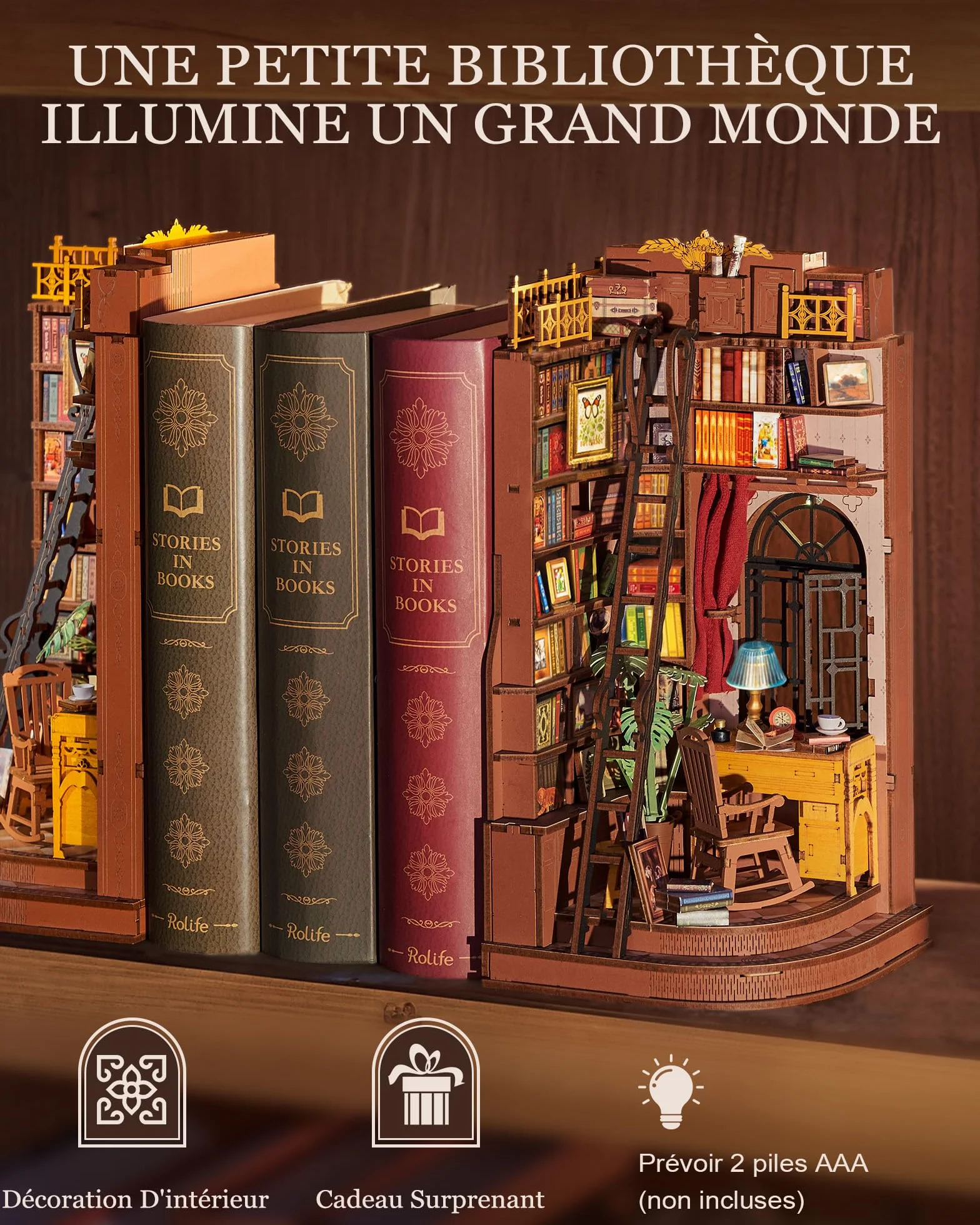 Rolife Book Nook Kit Maison Miniature à Construire DIY en Bois avec Lumières Silent Corner Study 3D Puzzle