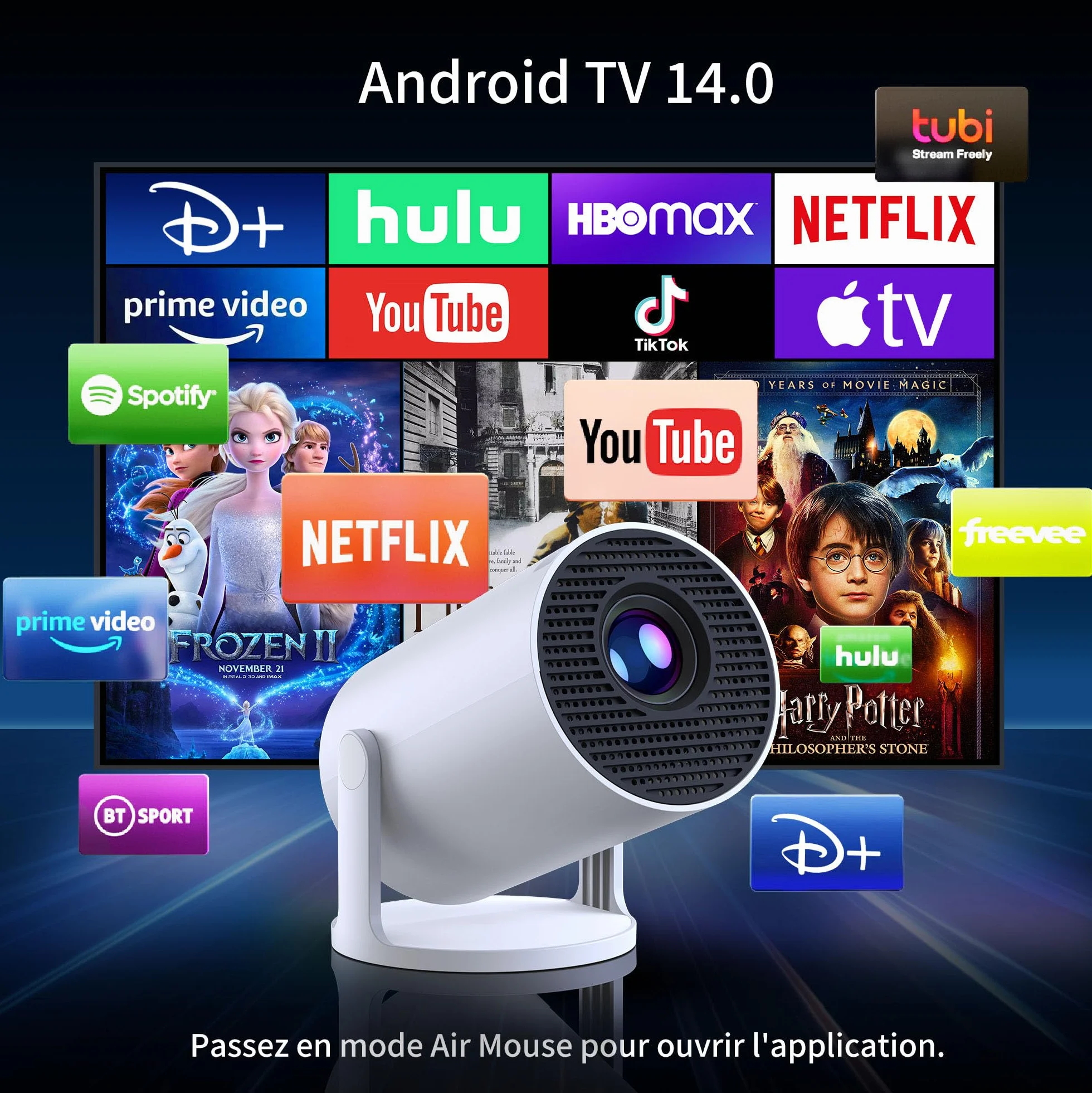 Vidéoprojecteur Mini Projector WiFi 6 Bluetooth 5.4 Android 14.0 4K Portable 18000 Lumens Auto Keystone HDMI