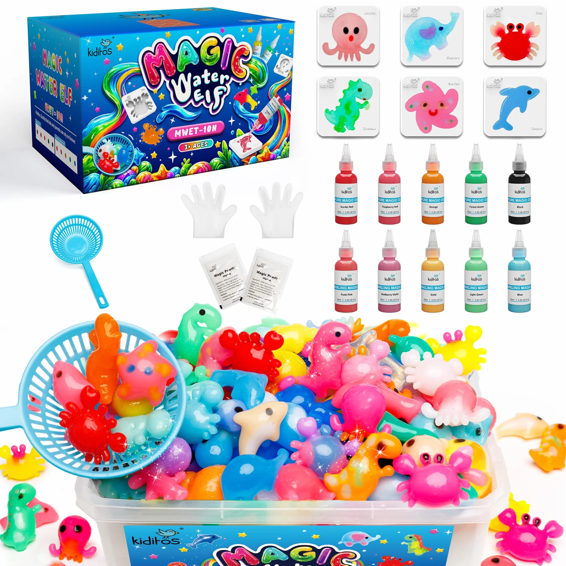 Kit de Jouets Magiques d'Elfe d'Eau, 10 Gels Magiques et 6 Moules