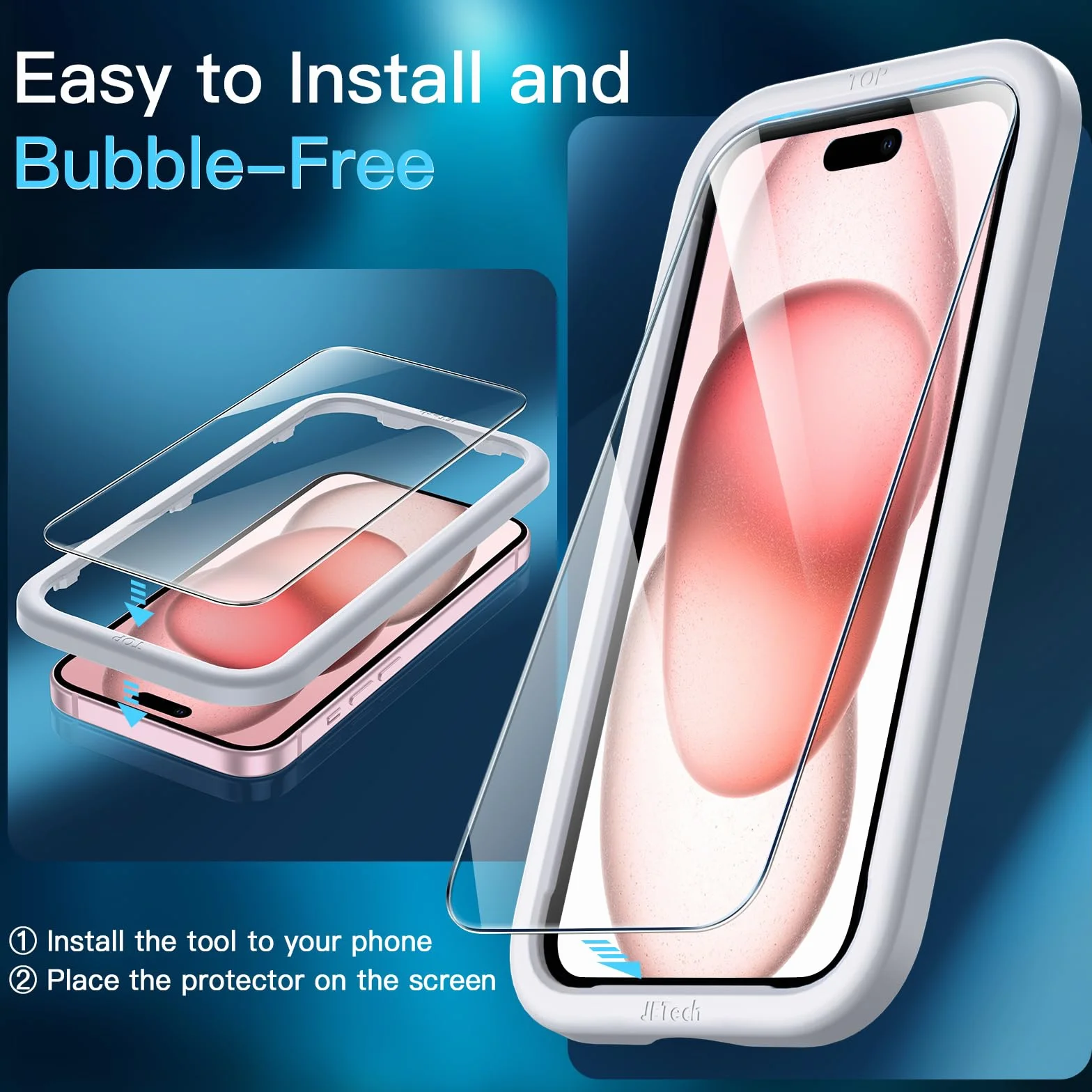 JETech Protection D'écran pour iPhone 15 6,1 Pouces, Film en Verre Trempé, Lot de 2