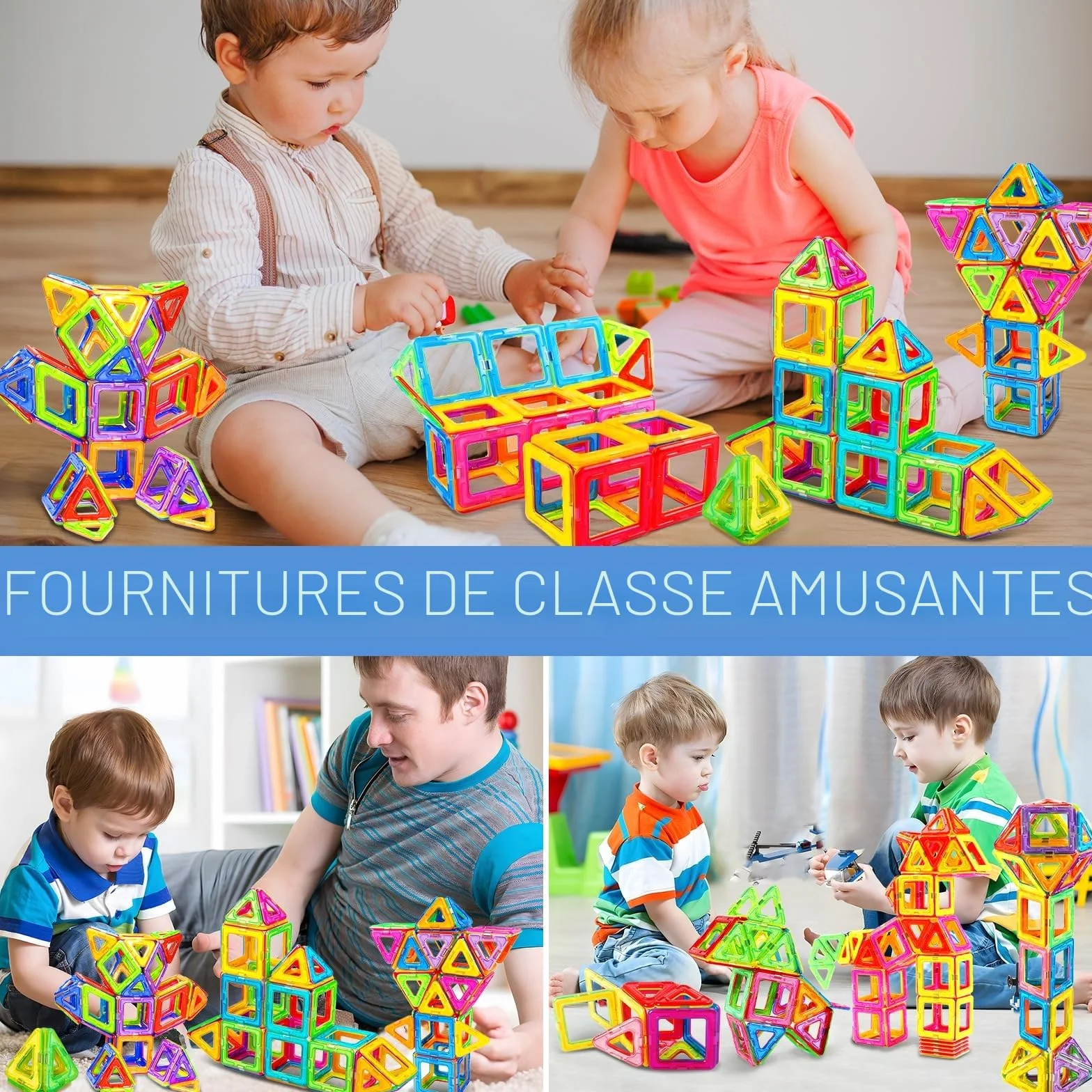 Jeu de Construction Magnétique 61 Pièces Enfant 3-8 Ans