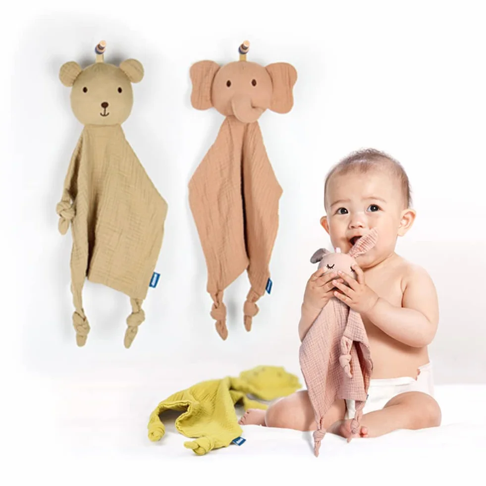 Doudou Ours pin Bébé Jouet de Dentition Doux Respirable Couverture Sensorielle Mouchoir en Coton