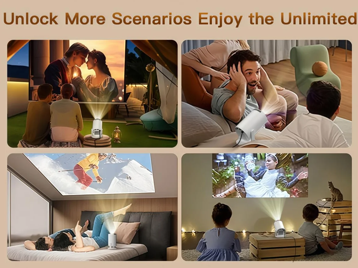 Vidéoprojecteur Wi-Fi 6 Bluetooth 5.4 4K Full HD Android 14 Auto Keystone Projecteur HDMI iPhone USB Blanc