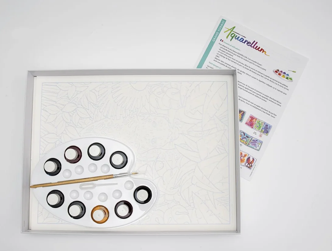 SentoSphère Aquarellum grand format LICORNES ET PEGASES kit peinture aquarellable 3 tableaux 32,5 x 25 cm 9 peintures 7 à 99 ans Fabriqué en France