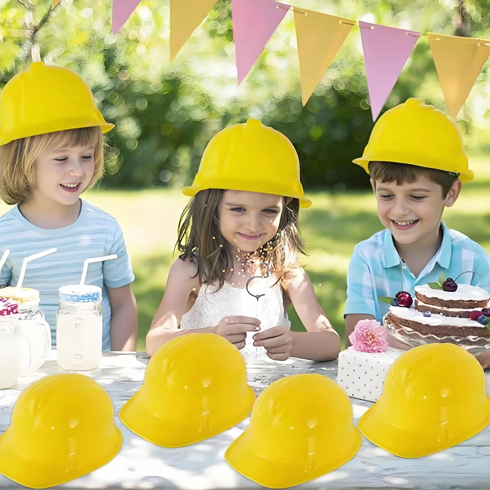 Lot de 12 casques de chantier pour enfants jaunes réutilisables souples