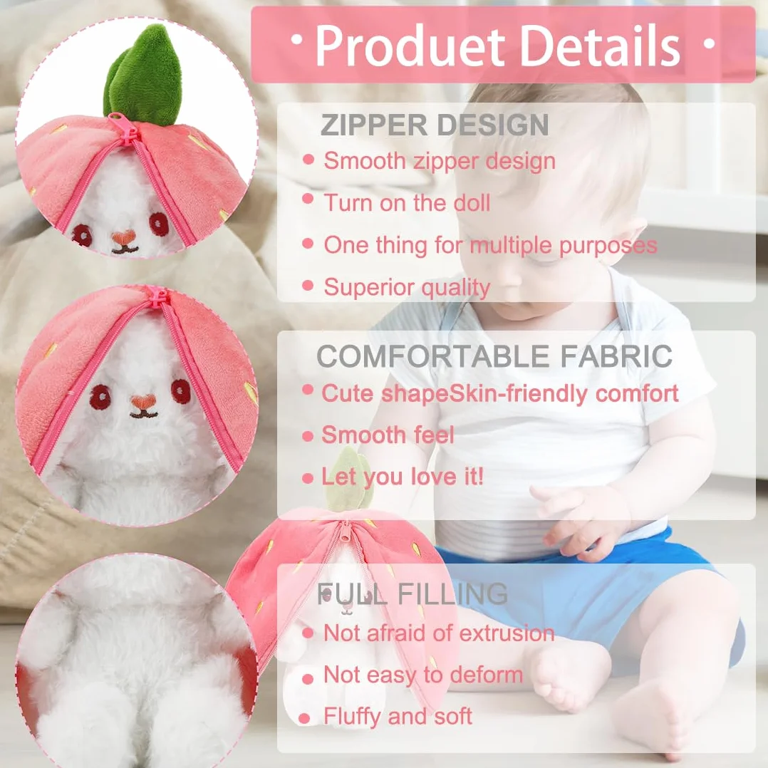 Lapin en peluche rose fraise 24 cm jouet Pâques pour enfants