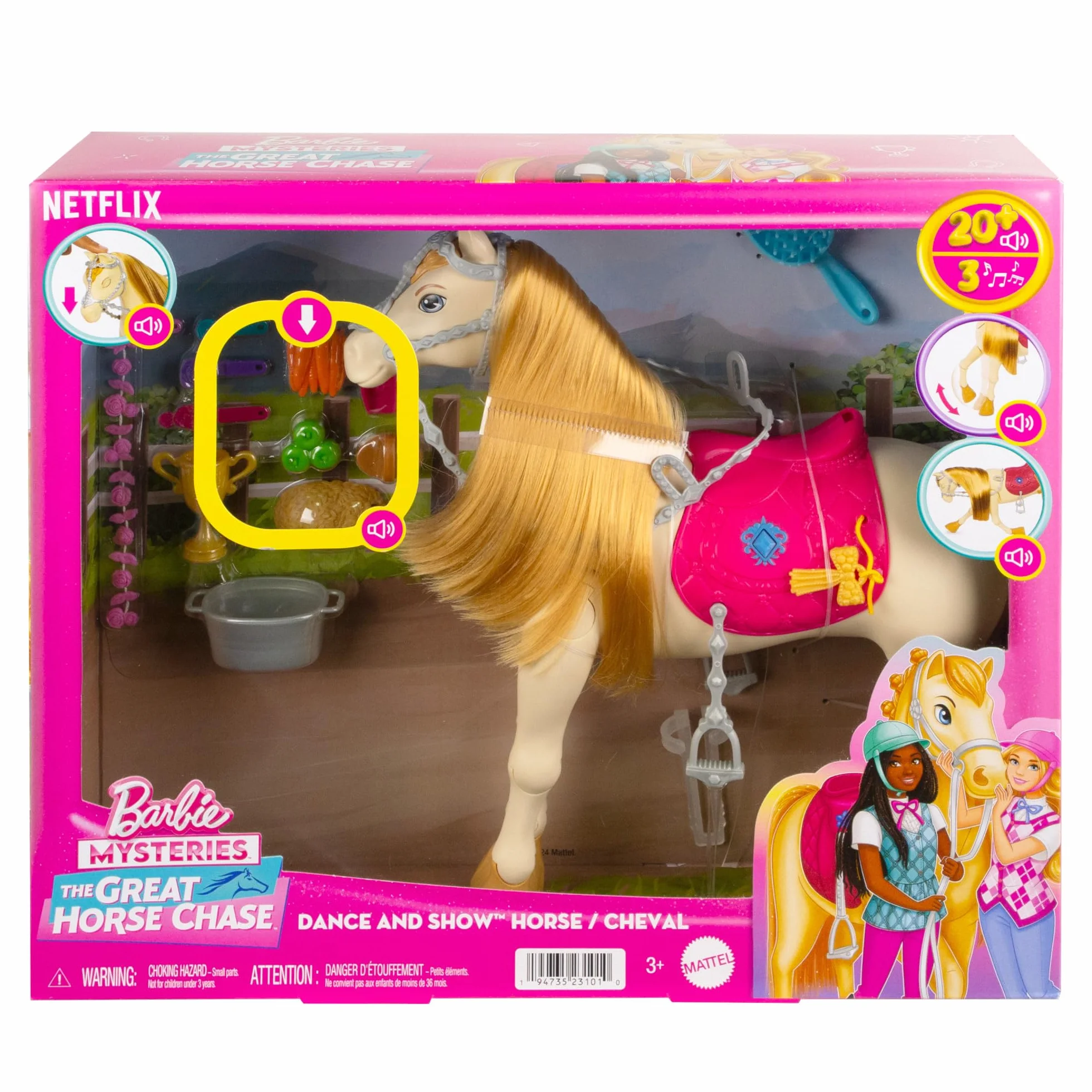 Barbie HXJ42 Les Mystères de la Poursuite du Cheval Perdu et Son Cheval Tornade