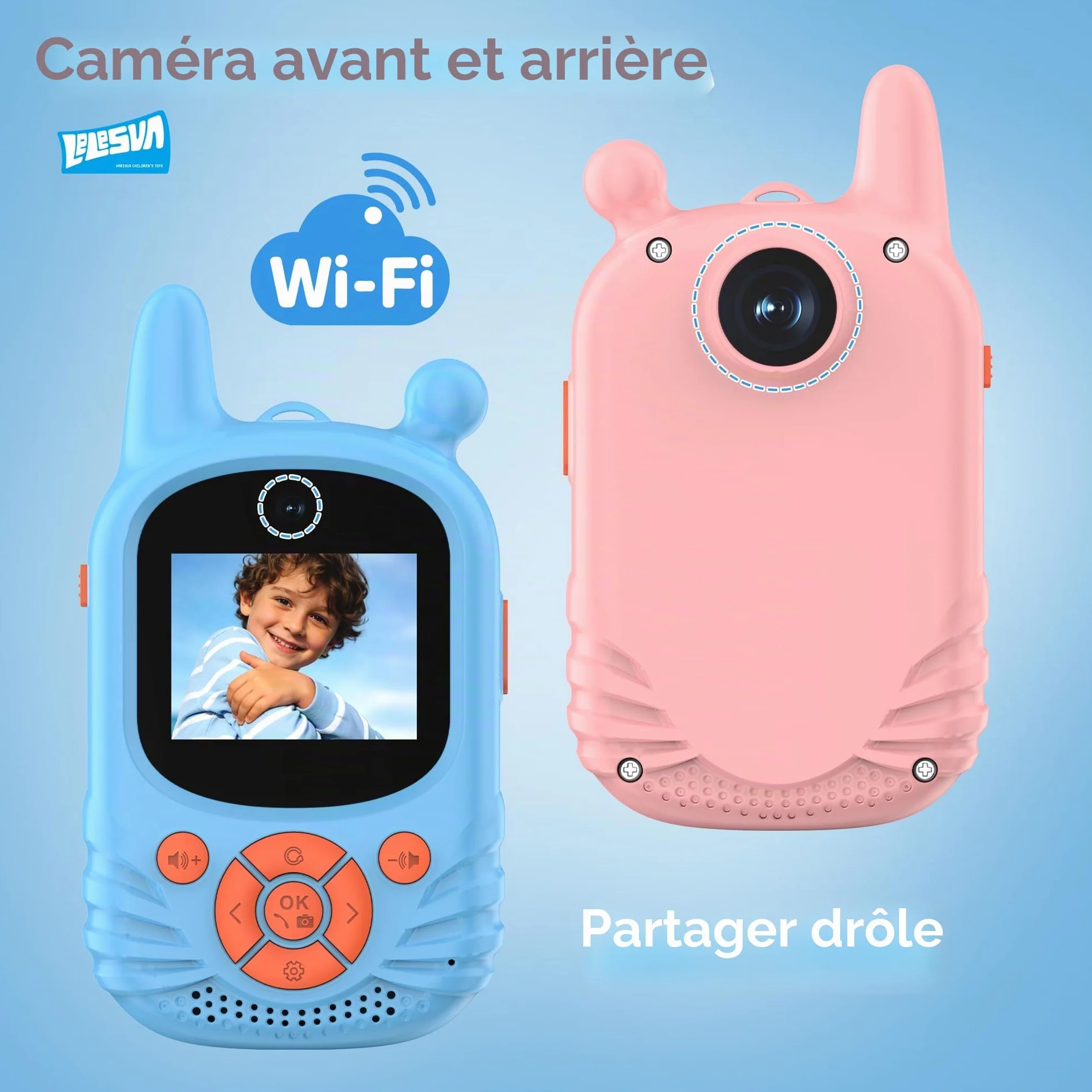 Walkie-talkies vidéo enfants HD double caméra rechargeable portée 300 m pack de 2