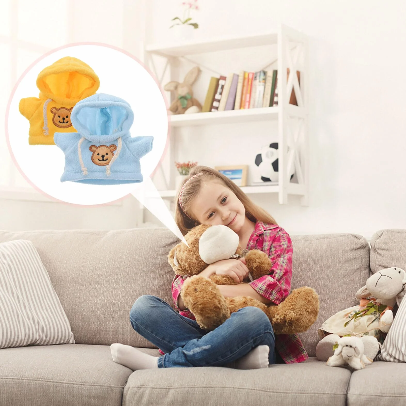 Toyvian 2 Pièces Petit Ours en Peluche Poupée Costume Animal en Peluche Tenue Fille Garçon Pull À Capuche Vêtements