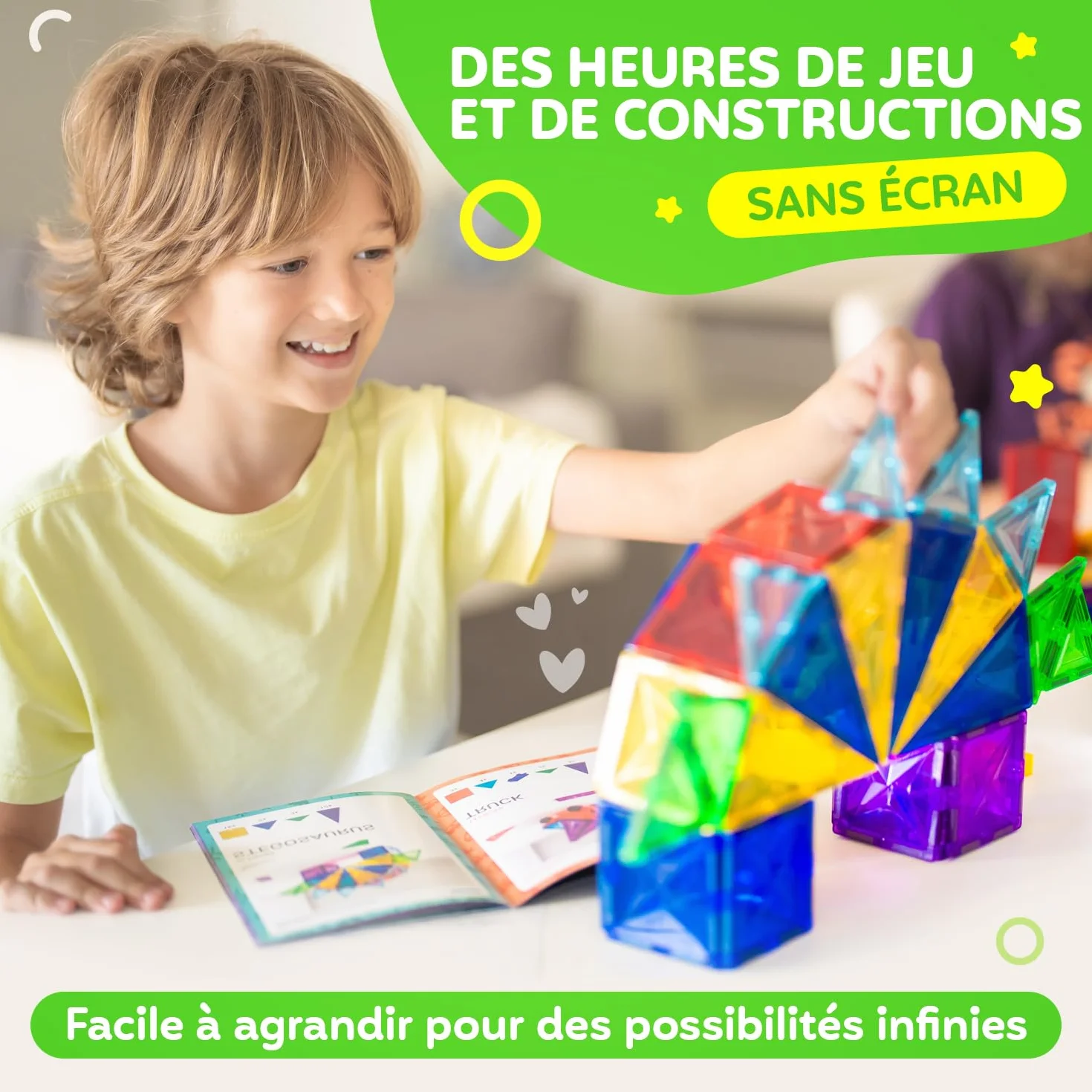 Blocs Magnétiques 120 Pièces avec 2 Voitures Jeu de Construction Enfant 3 Ans