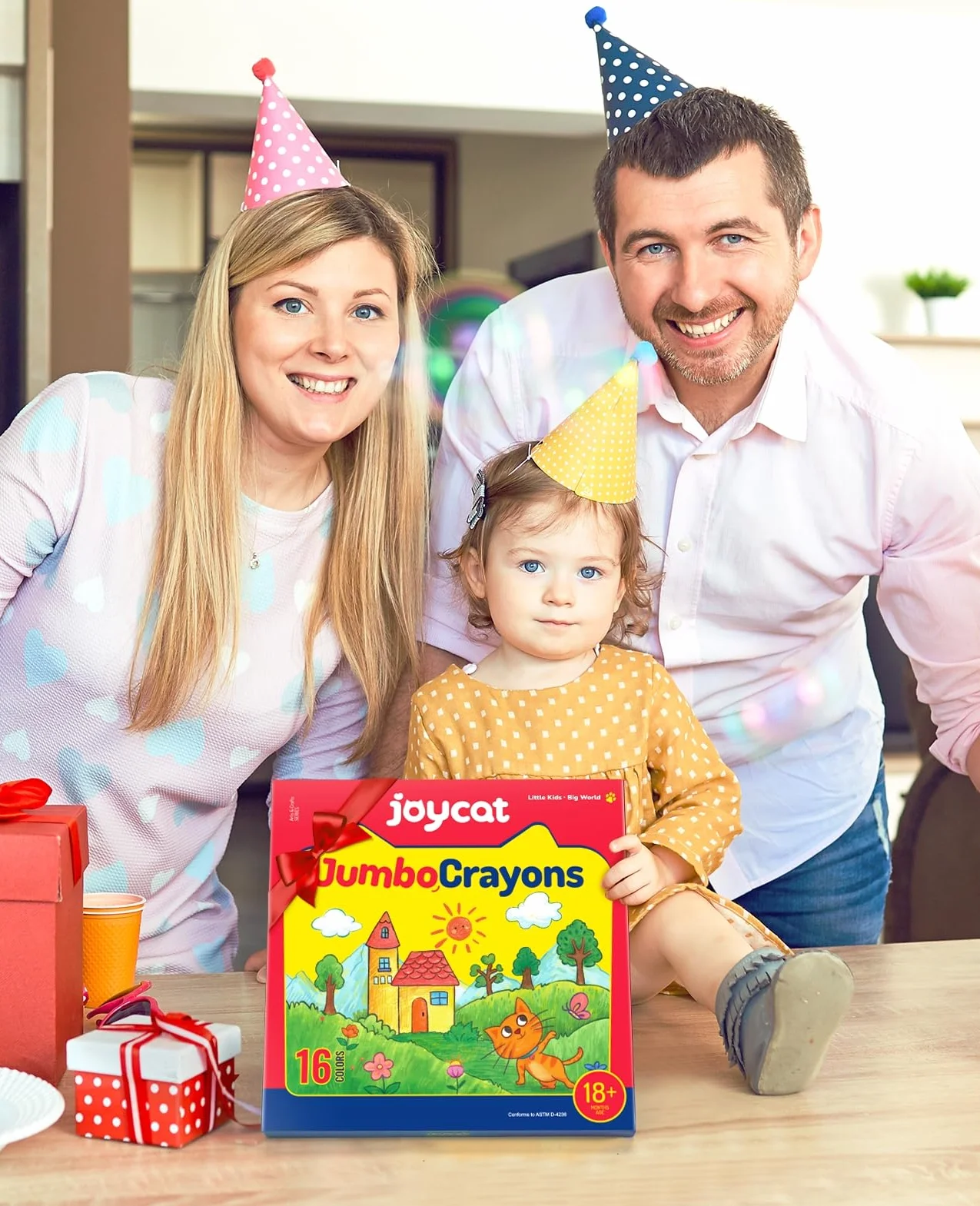 JoyCat Lot de 16 crayons Jumbo triangulaires lavables pour enfants 1-8 ans, prise facile, non toxiques