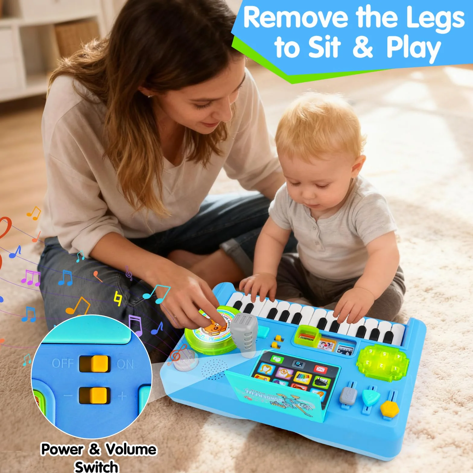 Table de Mixage DJ avec Piano Jouet Musical Bebe 3-18 Mois, Table Activite Bebe Platine DJ Jeux Musique Enfant 1-3 Ans