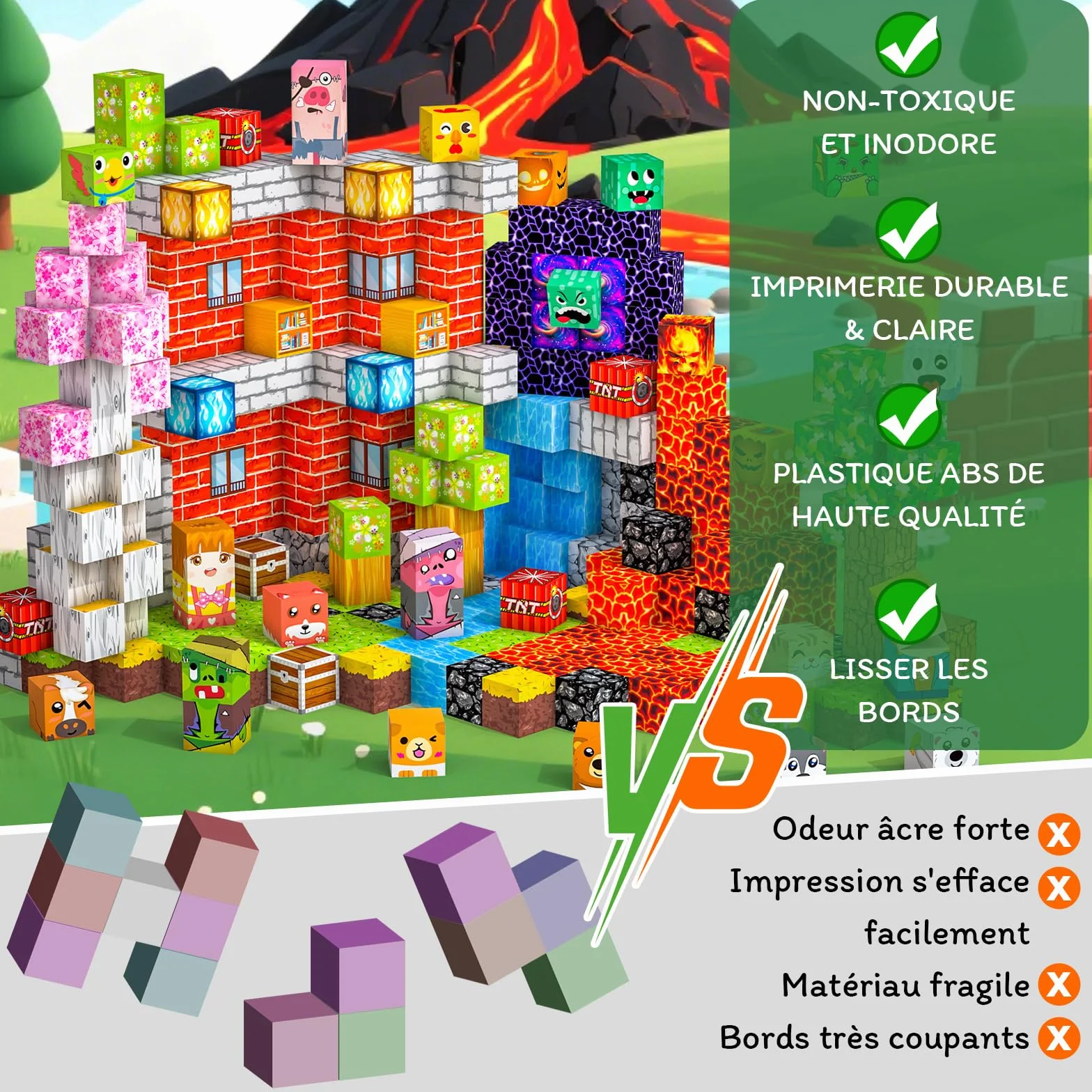 Magnetic Blocks 330 pièces Construction Magnétique Enfant 3+ Jeu Aimants Bloc Cube Montessori