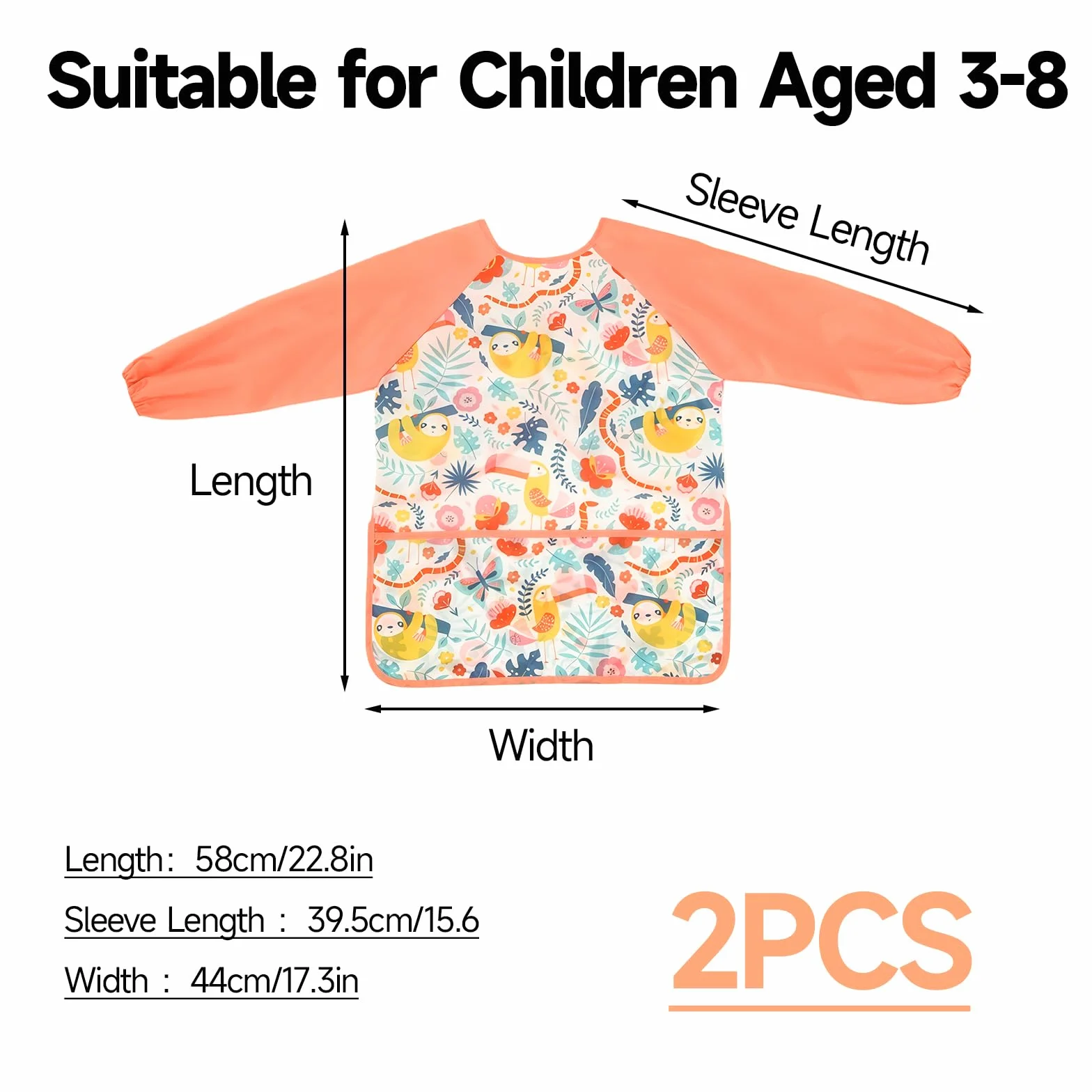 Tablier Peinture Enfant Imperméable 3-8 Ans Manches Longues 3 Poches
