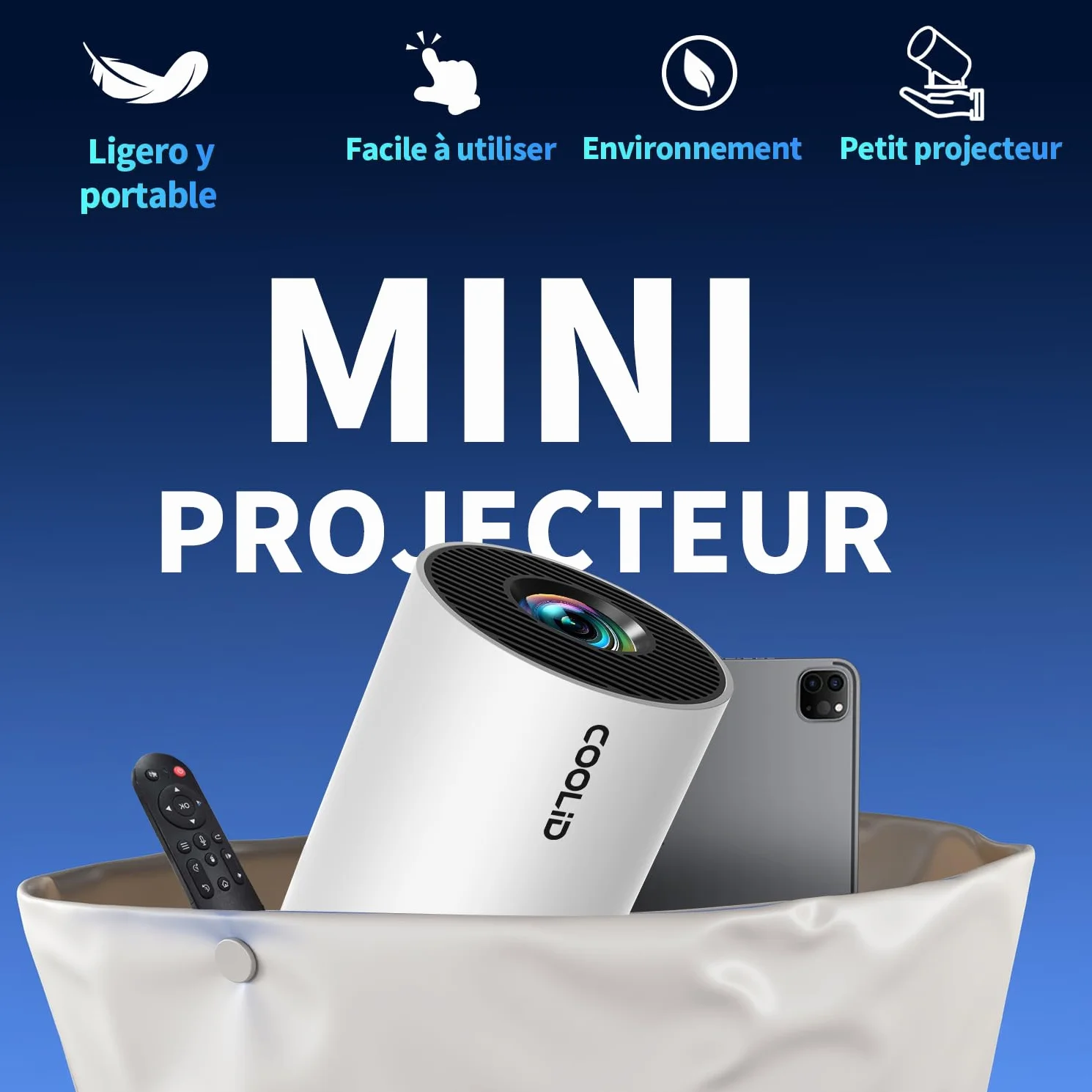 Mini Vidéoprojecteur 4K 1080P 5G WiFi 6 BT 5.2 Rotation 180° Portable HDMI TV Stick Blanc
