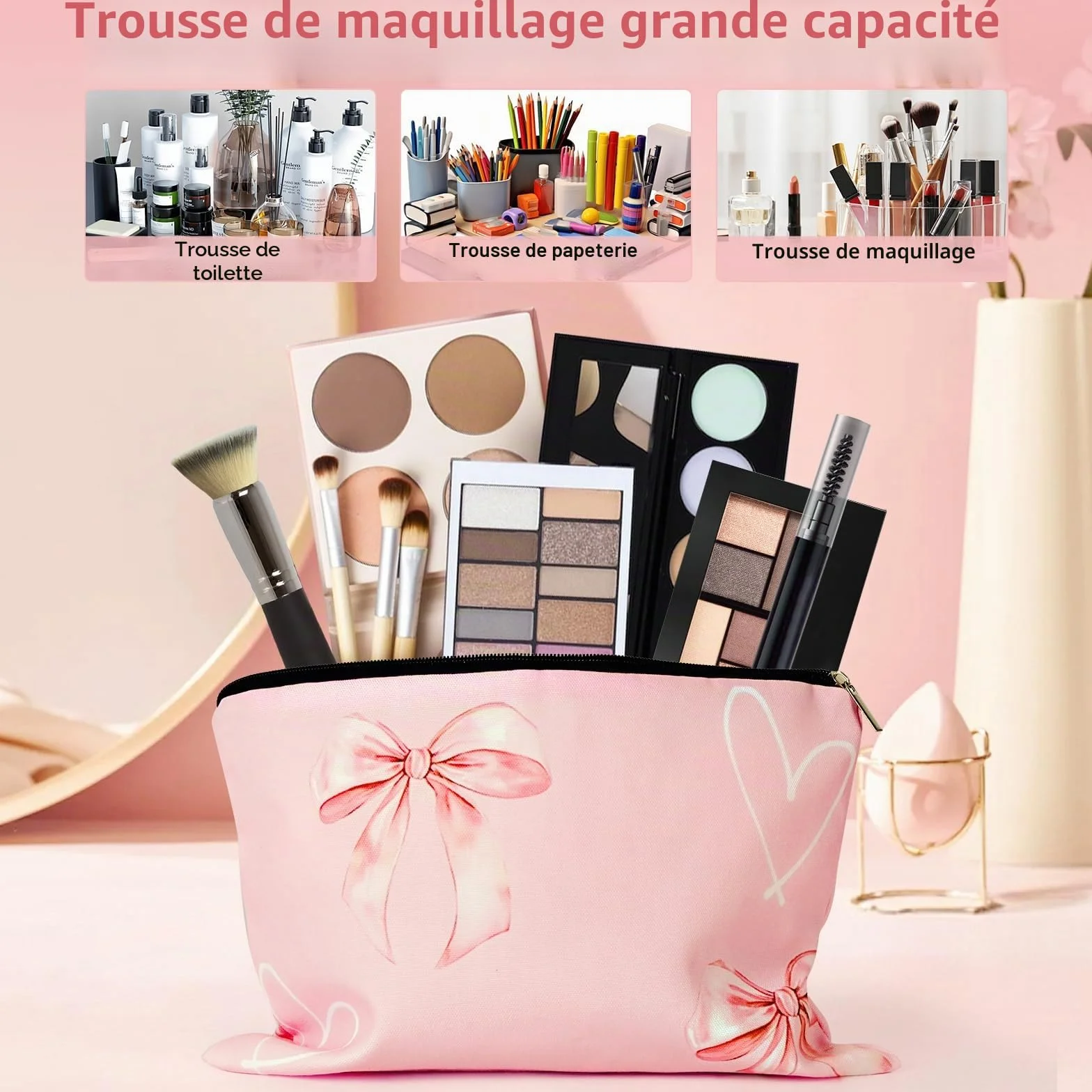 Cadeaux pour Filles Adolescentes 9-16 Ans, Trousse de Maquillage avec Verre Pinceau Bandeau Bracelet