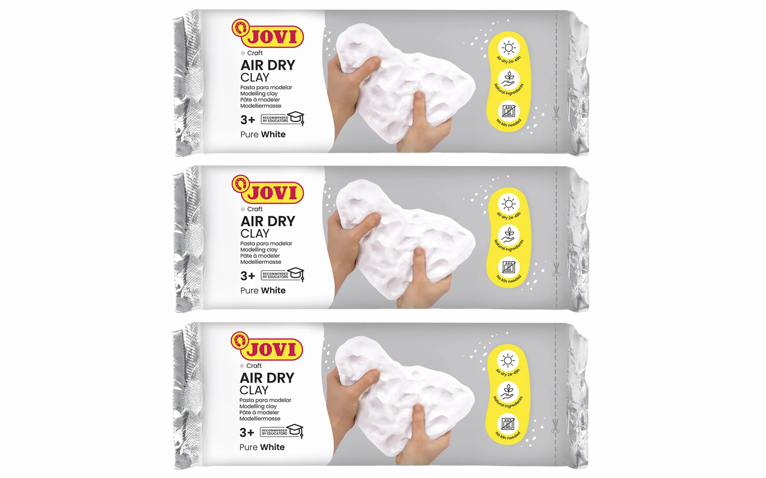 Pâte à modeler autodurcissante Jovi-Kit Air Dry 3 x 500 g Blanc - Argile humide sans four pour enfants 3+