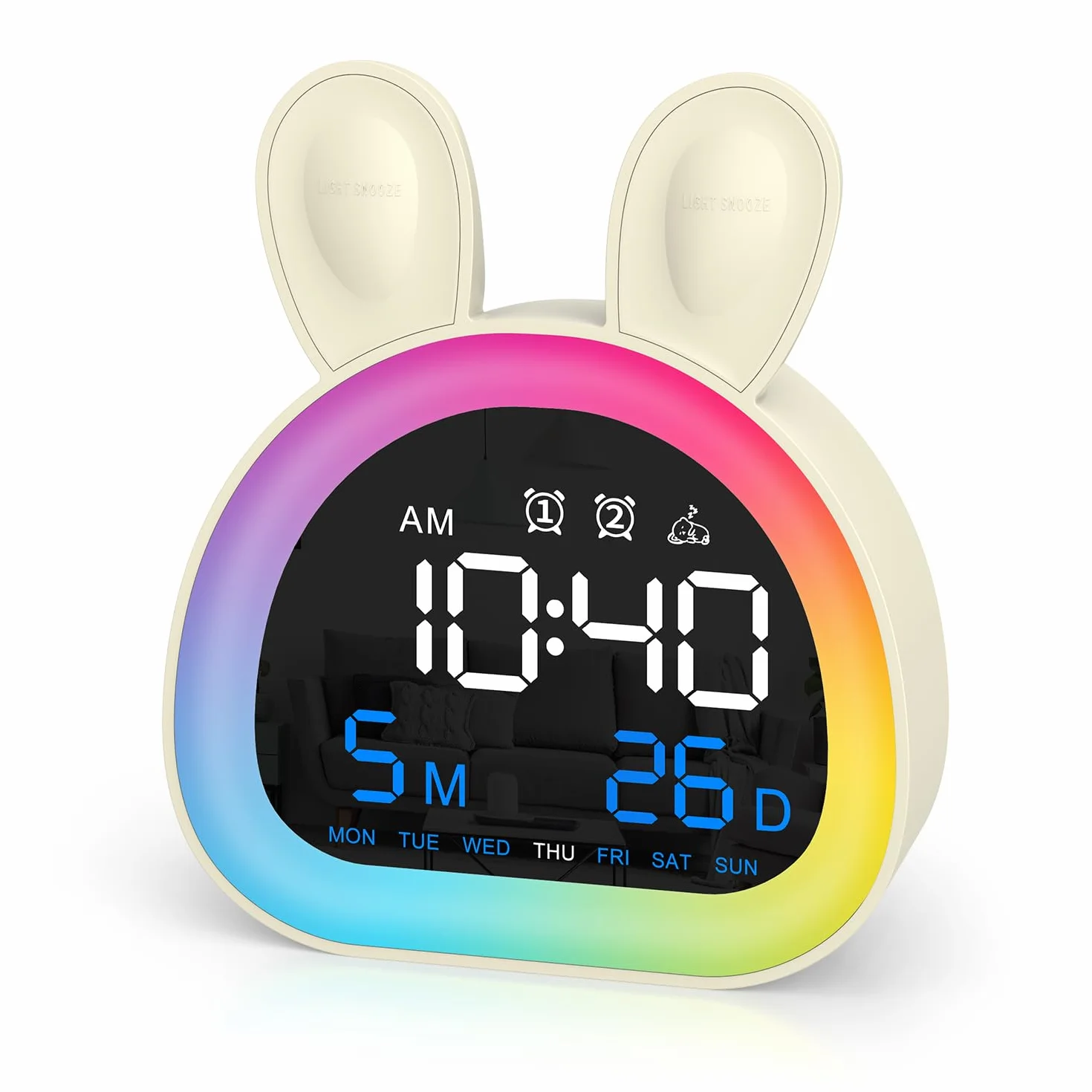 ORIA Réveil Numérique Enfant avec Veilleuse Multicolore, Bluetooth, Sons Naturels, 5 Niveaux Luminosité