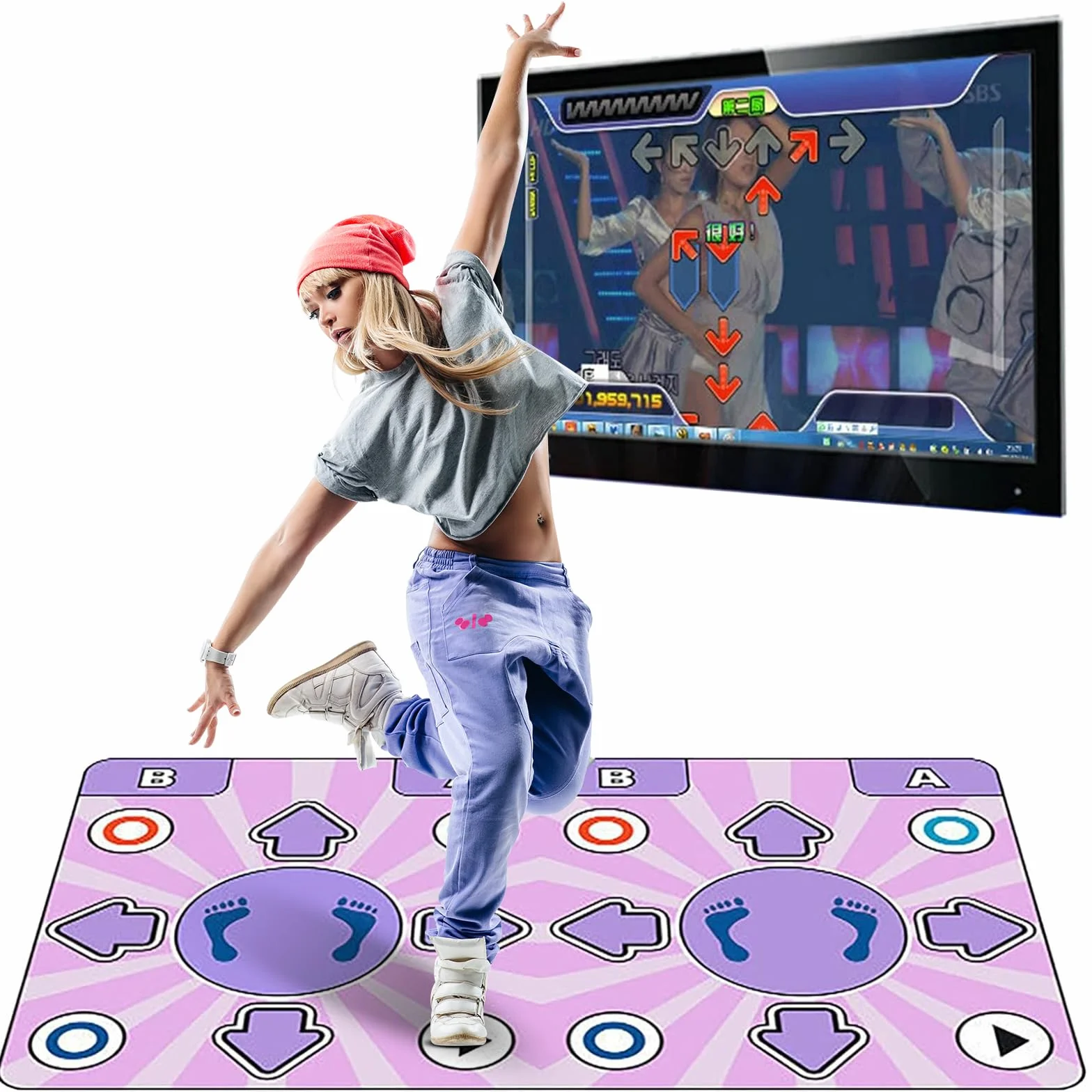 Tapis de Danse Musical avec Télécommande, 2 Enfants Rechargeable, 8 Modes, 100 Musiques, 65 Jeux, Cadeau Anniversaire Enfants 3-7+ Ans (Rose)