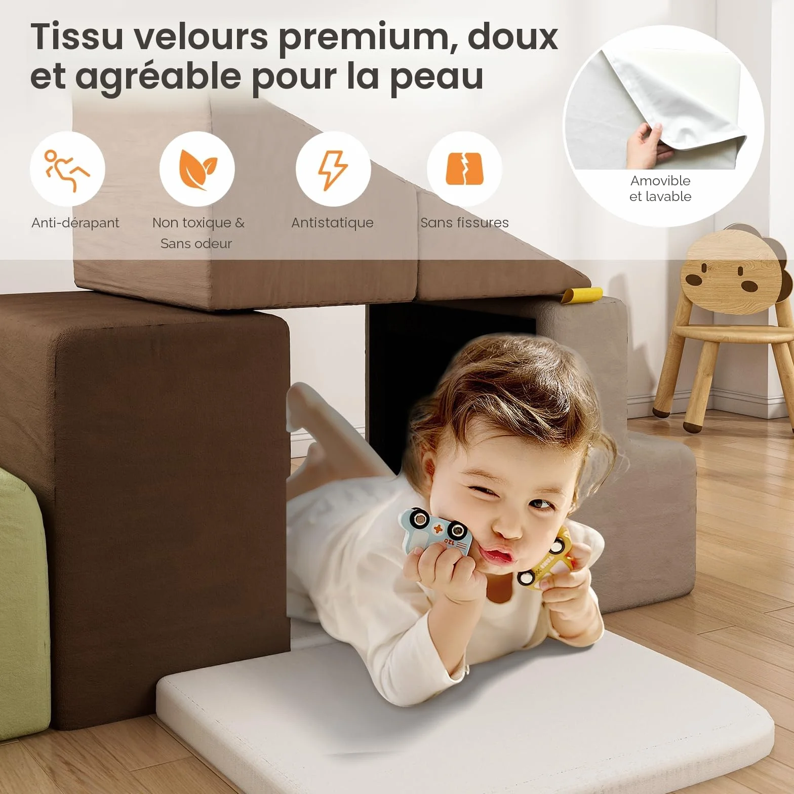 BanaSuper Jeu de Motricité Enfant Parcours Motricité Blocs Mousse Éducatifs avec Velcro Structure d'escalade Antidérapante Gris