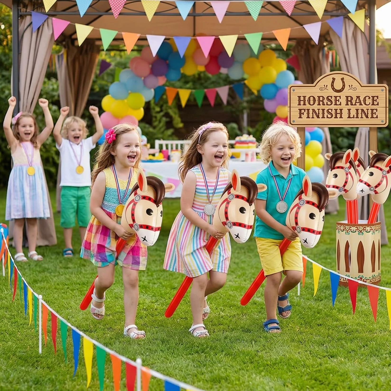 Bâtons de cheval gonflables rouges, paquet de 4, jouets poney gonflables pour fête cowboy Noël