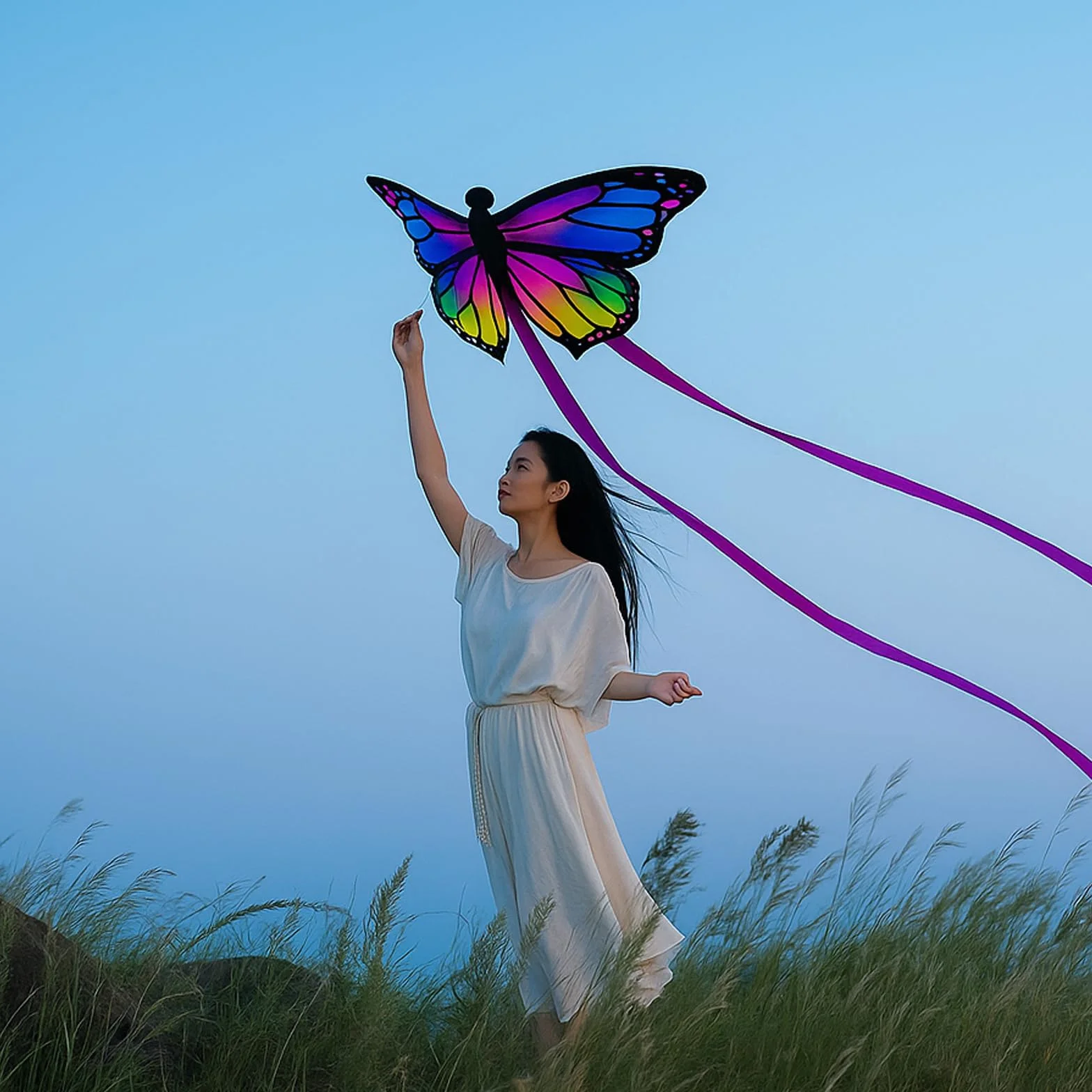 Grand Cerf-Volant Papillon Coloré pour Enfants & Adultes - Facile à Voler avec Longue Queue