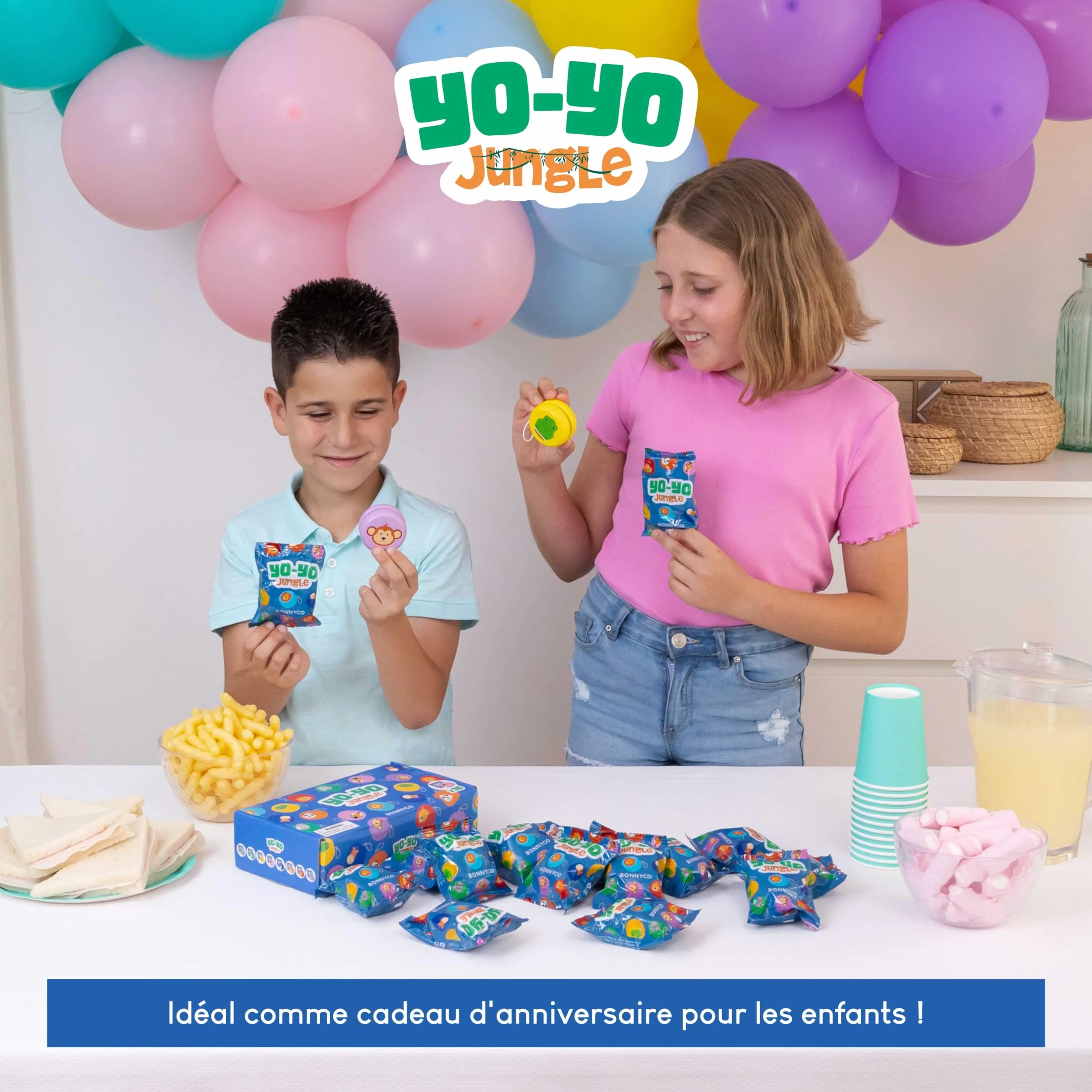 BONNYCO Yoyo Enfant Lot 16 Pièces Animaux de la Jungle Bois Cadeau Anniversaire