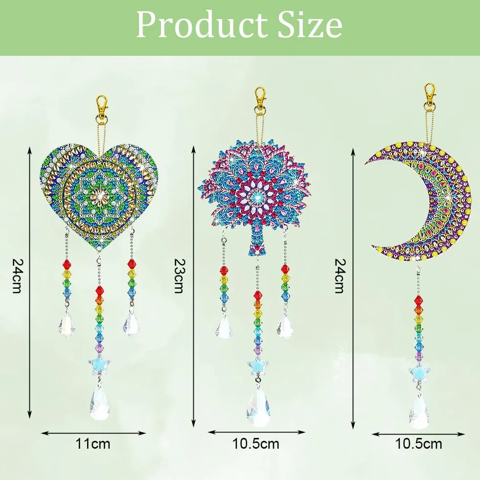 Aolso Diamond Painting Wind Chimes, 3 Pièces DIY Carillon à Vent en Cristal Pendentif 5D Double Face (Lune)
