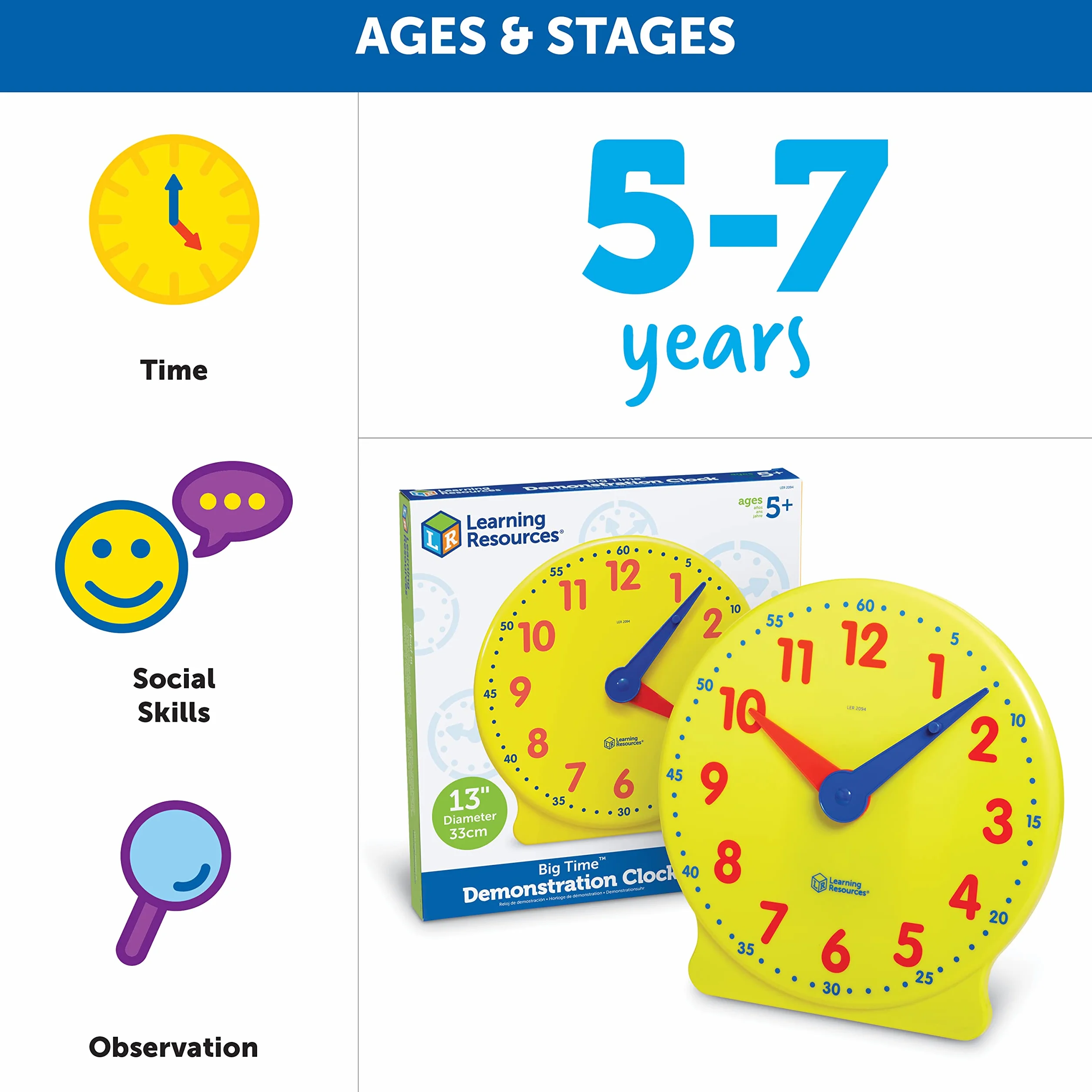 Learning Resources Big Time™ Horloge d'apprentissage de démonstration 12 Heures